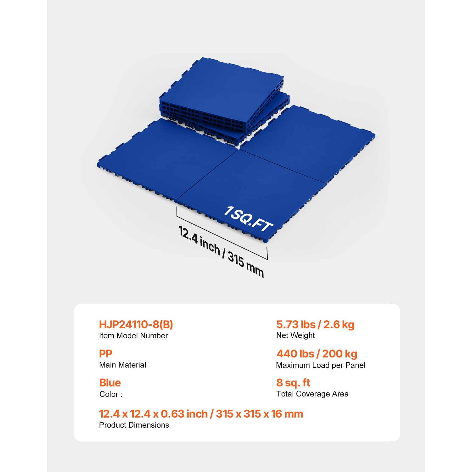 VEVOR 12 x 12 in 8 Pcs Dryland Tiles for Hockey Floor Mat, Interlocking Versatile Training Surface, Dance Floor Tiles, Hockey Training Equipment