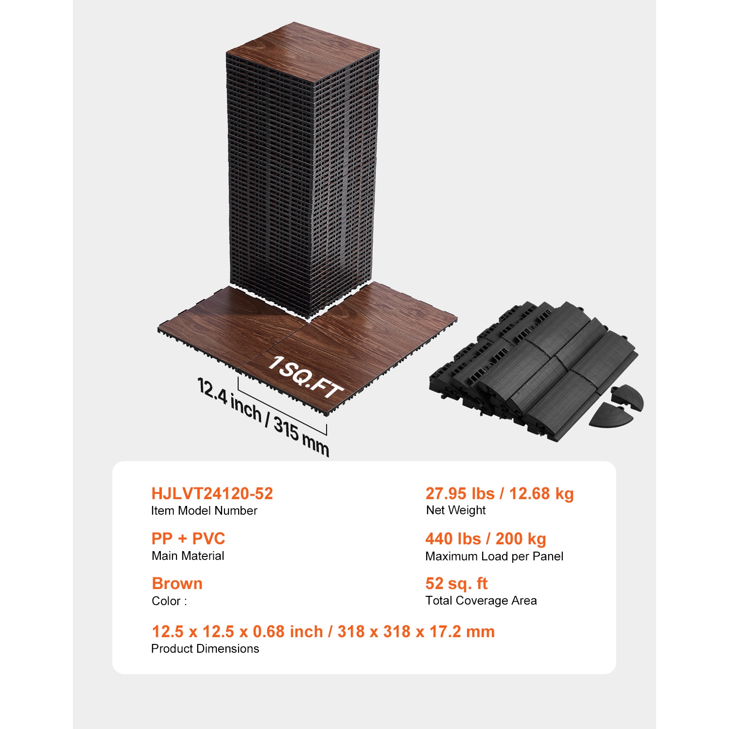 VEVOR 12.4 x 12.4 in 52 Piece Dance Floor Tiles, Interlocking Dance Flooring, Portable Dance Practice Floor with Cushioned Base