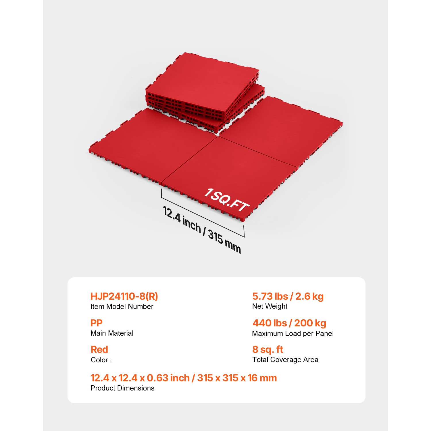 VEVOR 12 x 12 in 8 Pcs Dryland Tiles for Hockey Floor Mat, Interlocking Versatile Training Surface, Dance Floor Tiles, Hockey Training Equipment