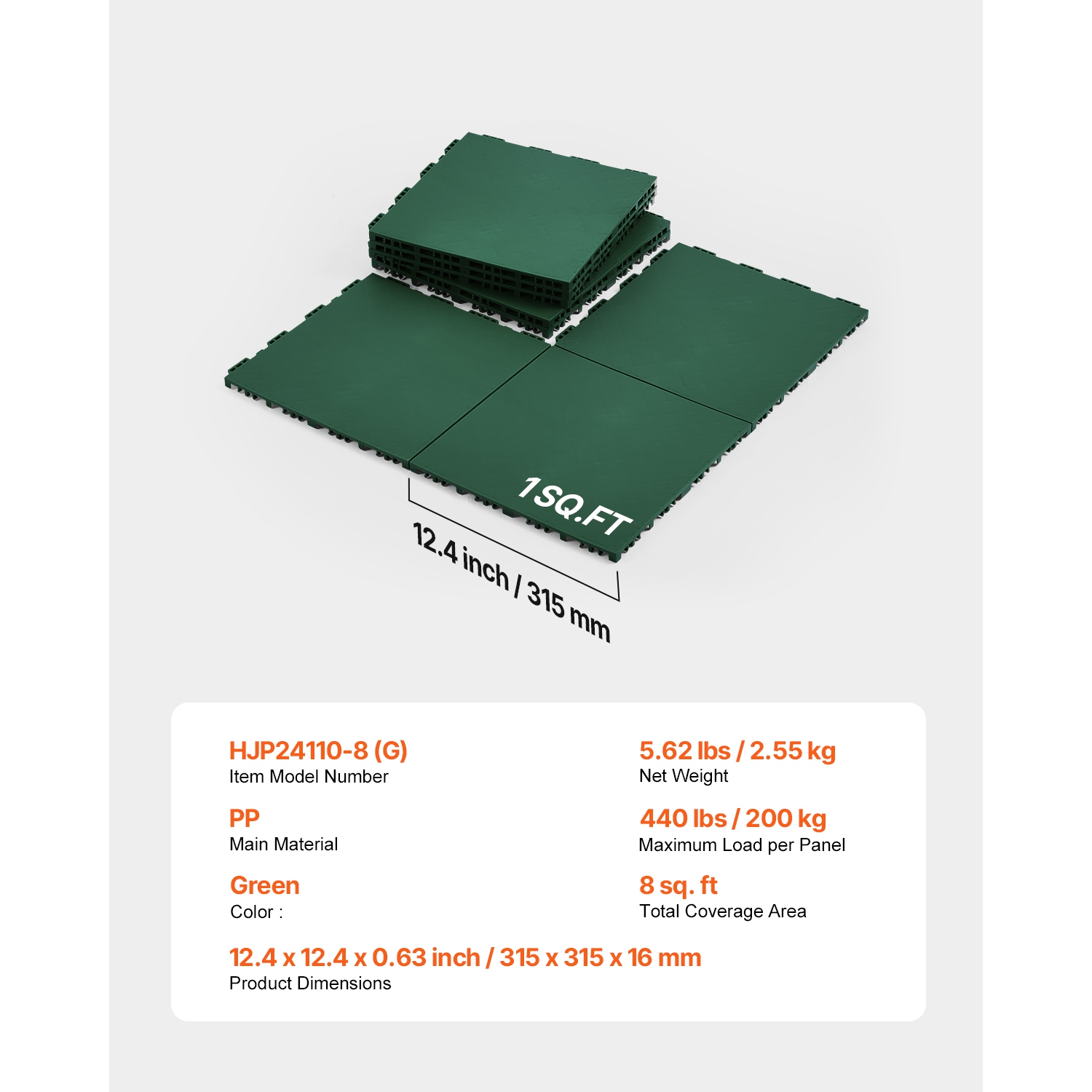 VEVOR 12 x 12 in 8 Pcs Dryland Tiles for Hockey Floor Mat, Interlocking Versatile Training Surface, Dance Floor Tiles, Hockey Training Equipment