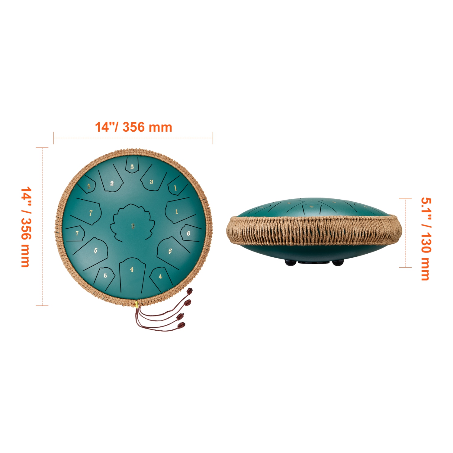 VEVOR 14 in Steel Tongue Drum, 15 Notes D Major Key, for Outside Garden, with 2 Mallets & Carry Bag, Hand Pan Drum Percussion Instrument for Musical