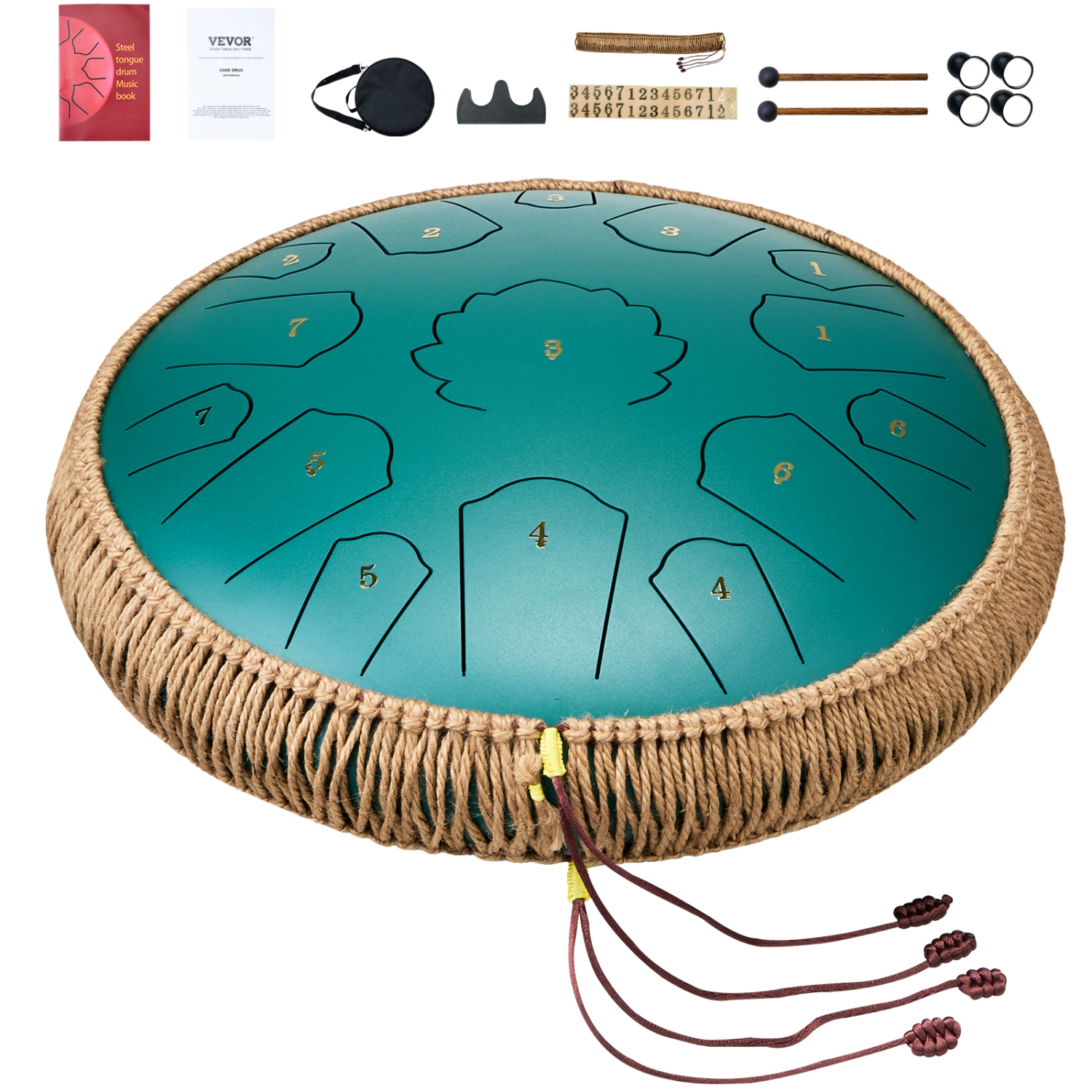 VEVOR 14 in Steel Tongue Drum, 15 Notes D Major Key, for Outside Garden, with 2 Mallets & Carry Bag, Hand Pan Drum Percussion Instrument for Musical