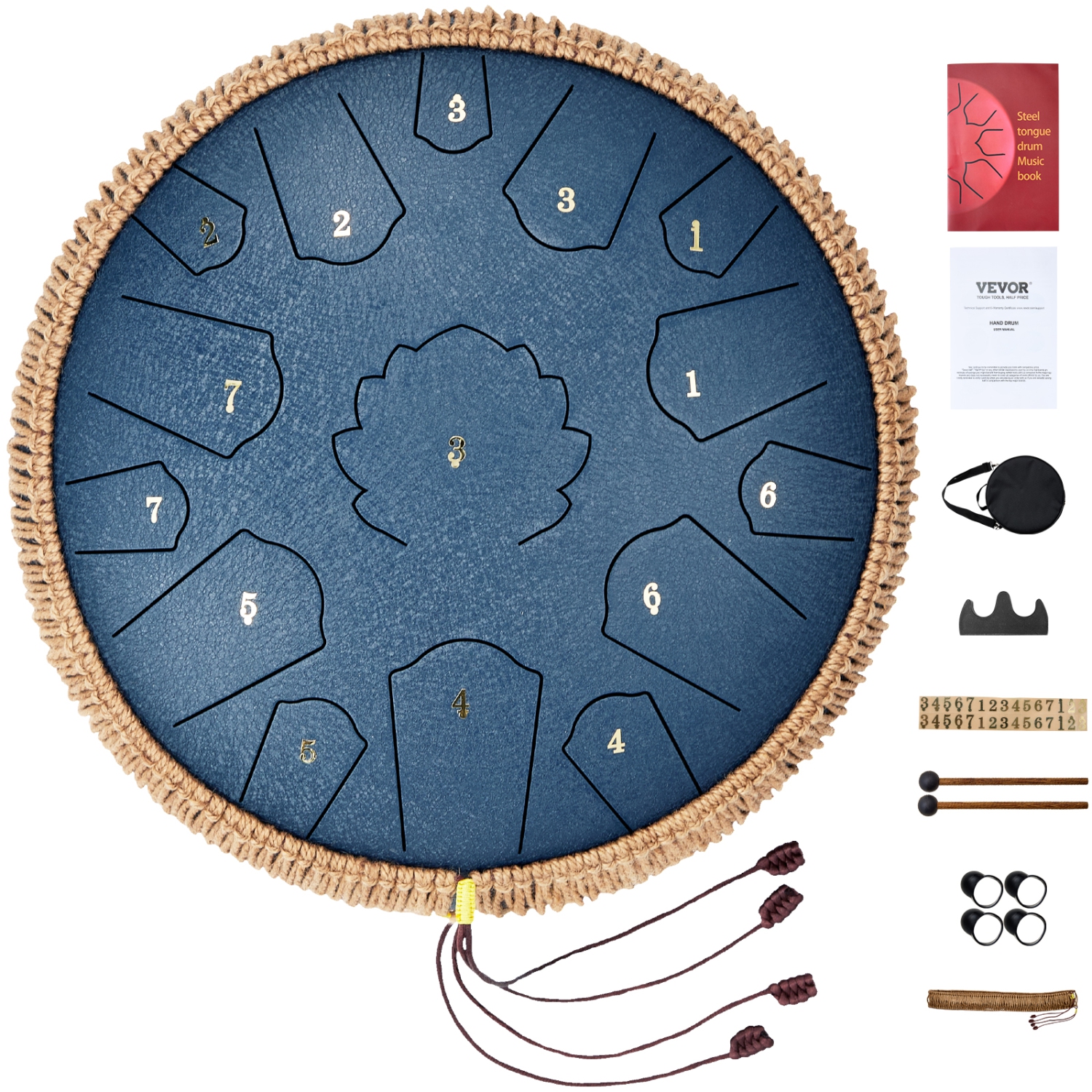 VEVOR 14 in Steel Tongue Drum, 15 Notes C Major Key, Tank Drum with 2 Mallets & Carry Bag, Hand Pan Drum Percussion Instrument for Musical Education