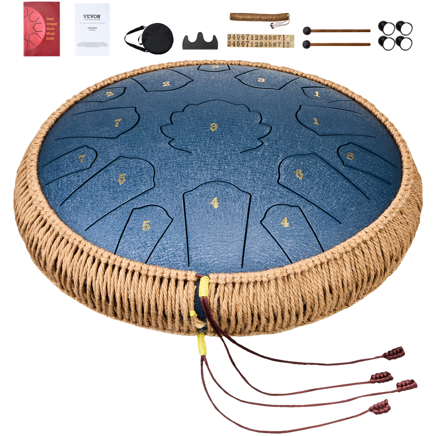 VEVOR 14 in Steel Tongue Drum, 15 Notes C Major Key, Tank Drum with 2 Mallets & Carry Bag, Hand Pan Drum Percussion Instrument for Musical Education