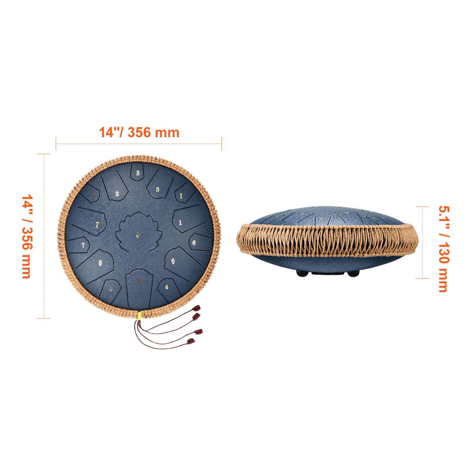 Tambour à languette en acier de 14&nbsp;po VEVOR, 15 clé majeure Notes D pour le jardin extérieur, avec 2 maillets et sac de transport, instrument à
