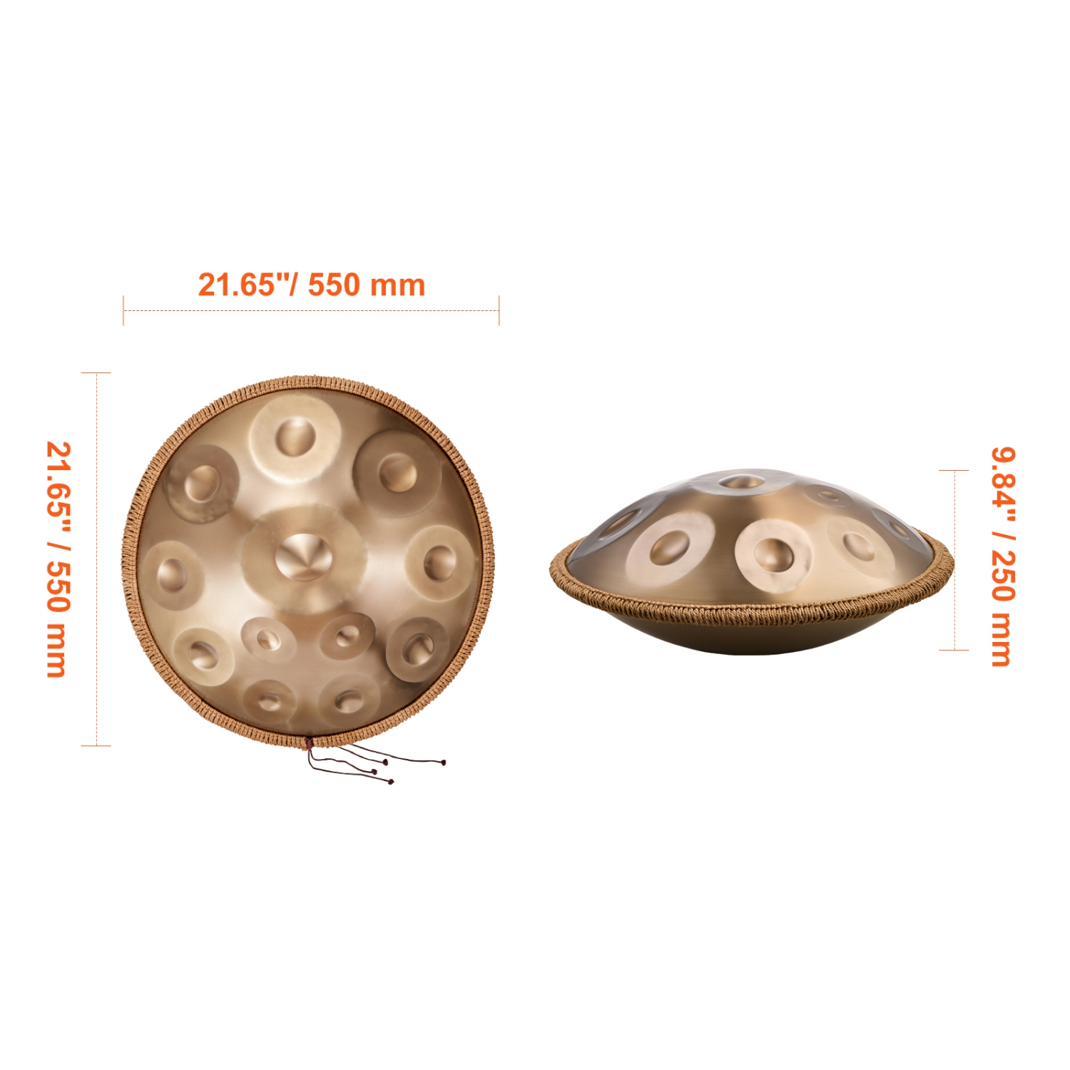 Tambour à main de 22&nbsp;po VEVOR, 12 Notes D mineur, avec maillets, support et sac de transport 440&nbsp;Hz, tambour de guérison en acier,