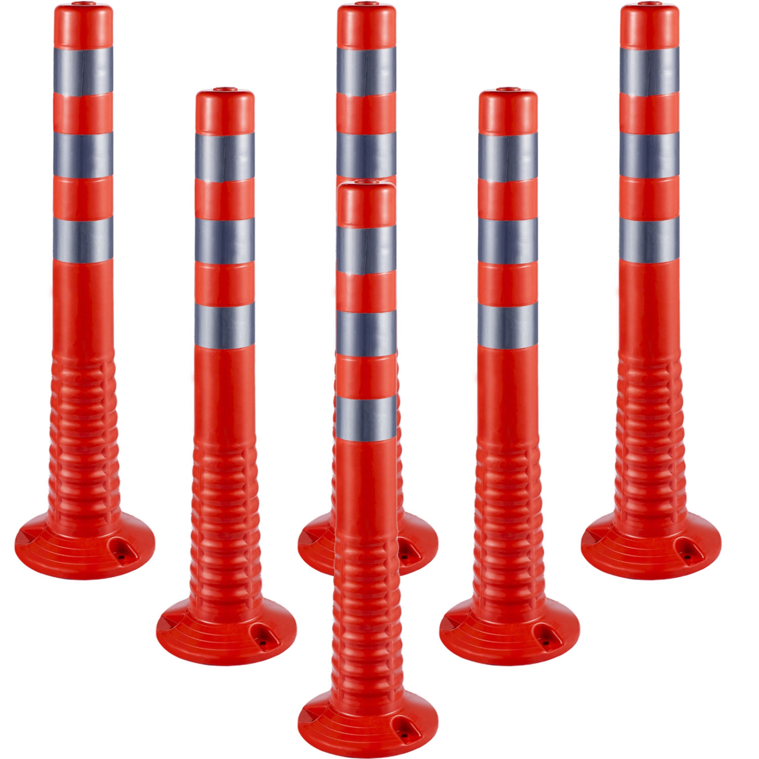 VEVOR 6 PCS Traffic Delineator, Posts Channelizer Cone with Reflective Bands, Delineator Post Kit 30” in Height, PU Traffic Post, Orange Safety