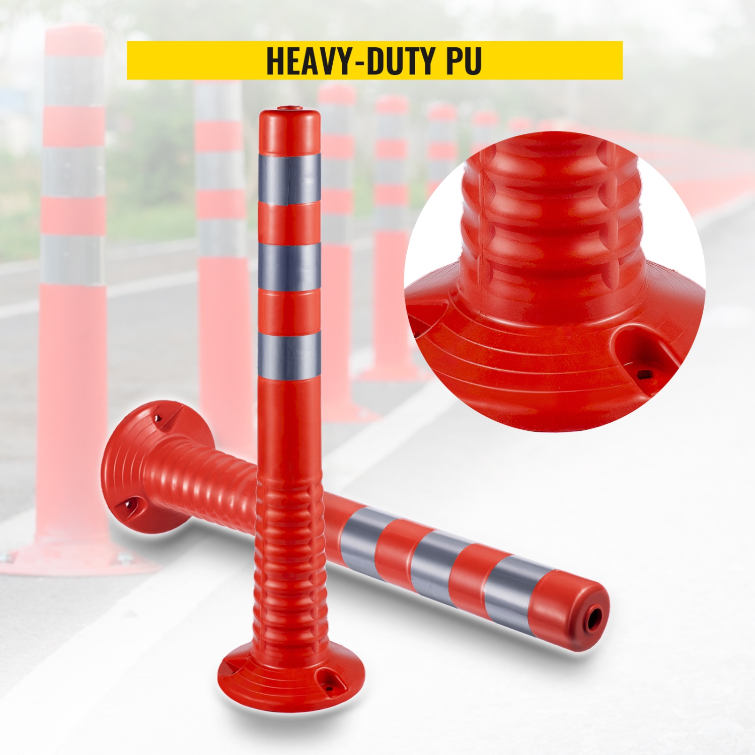 VEVOR 6 PCS Traffic Delineator, Posts Channelizer Cone with Reflective Bands, Delineator Post Kit 30” in Height, PU Traffic Post, Orange Safety