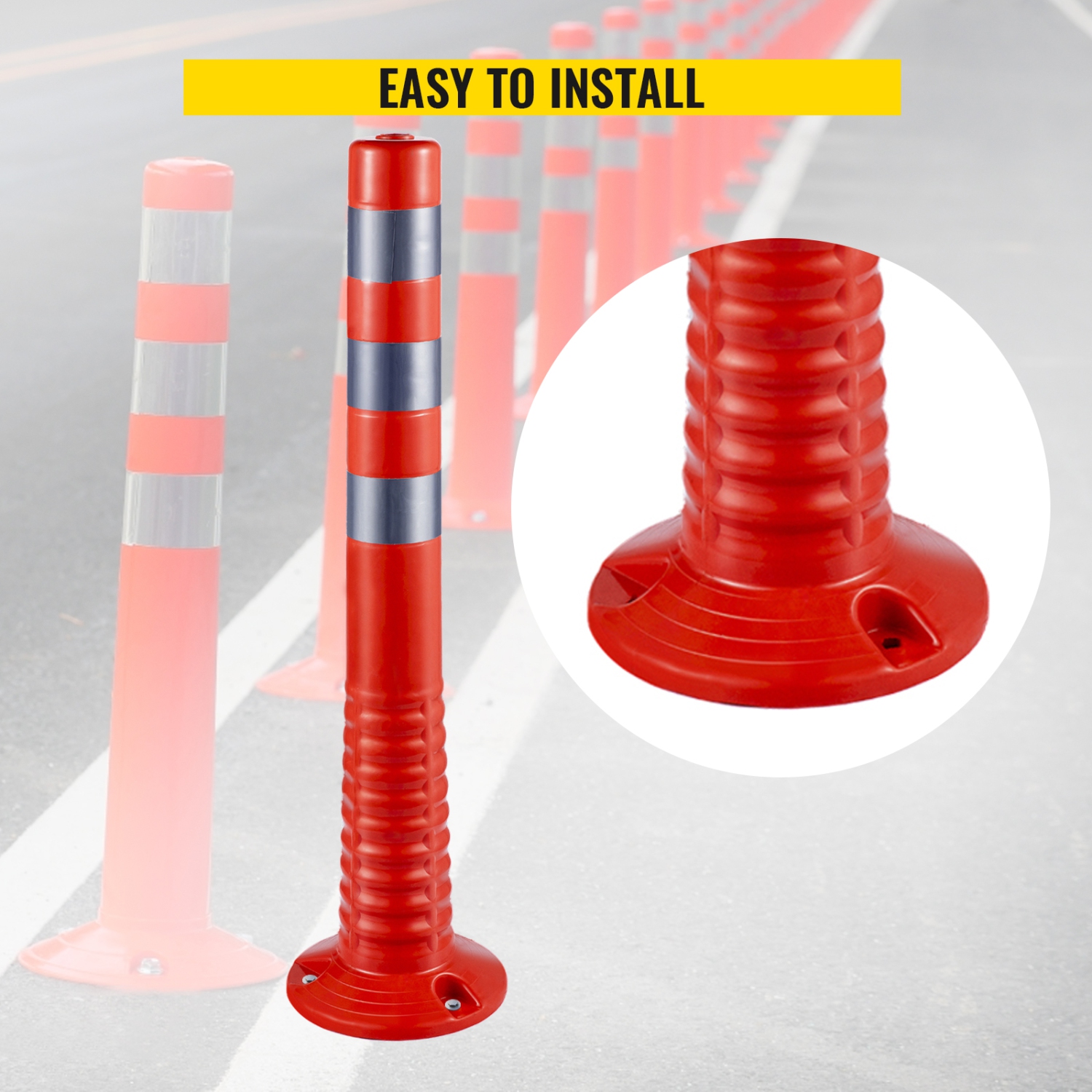 VEVOR 6 PCS Traffic Delineator, Posts Channelizer Cone with Reflective Bands, Delineator Post Kit 30” in Height, PU Traffic Post, Orange Safety