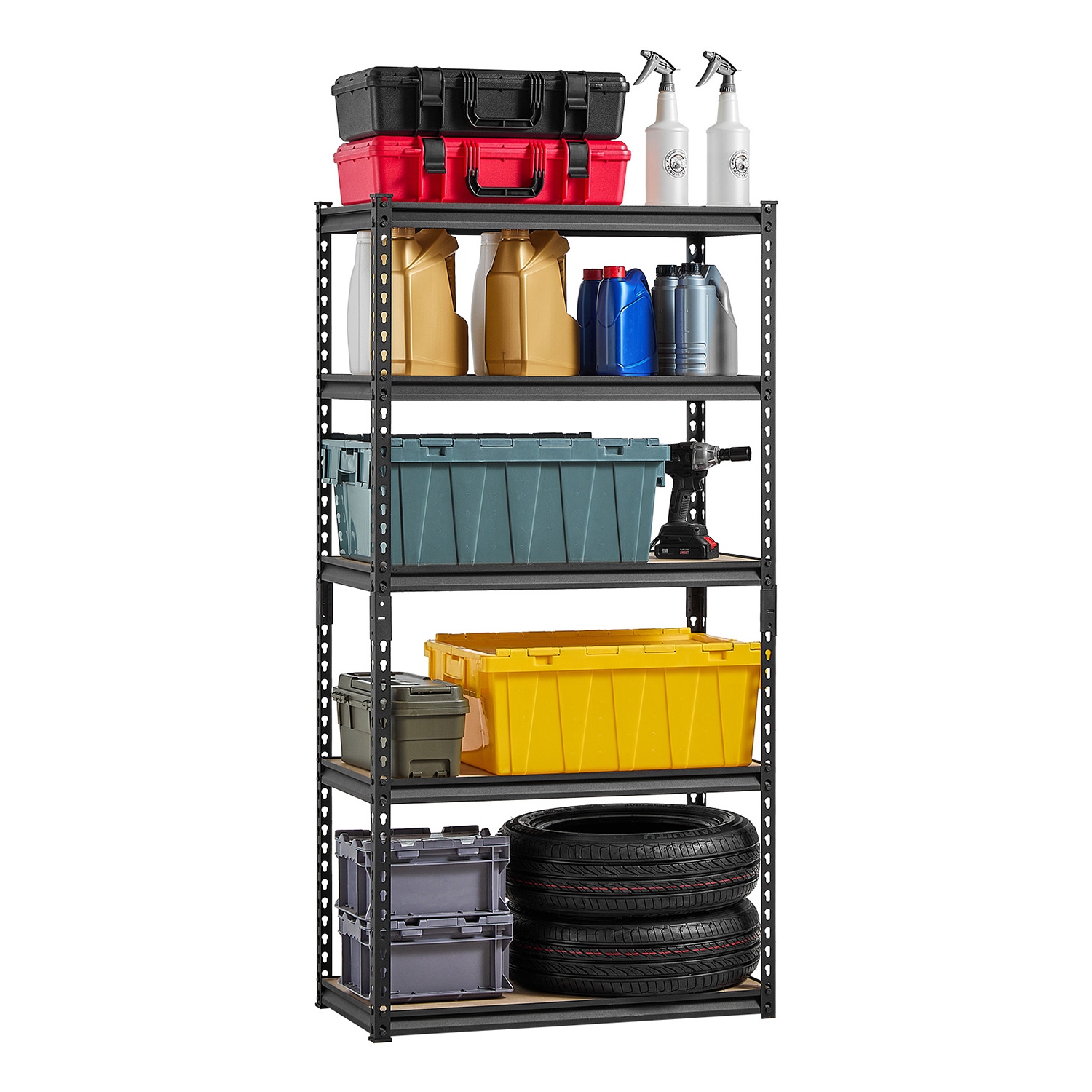 VEVOR 5 Tier Storage Shelves, 2000 lbs, Garage Storage Shelving, 16" D x 32" W x 62.8" H Adjustable Metal Shelves for Garage Shelves Utility Rack