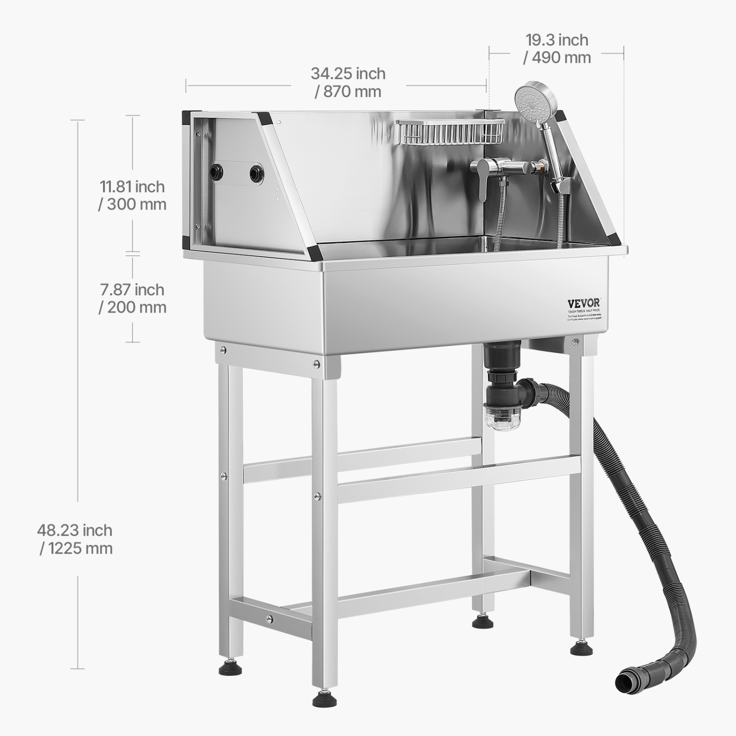 VEVOR 34 inch Stainless Steel Dog Washing Station, Pet Grooming Tub with Faucet & Showerhead & Soap Holder & Play Balls Simple Dog Bathtub for