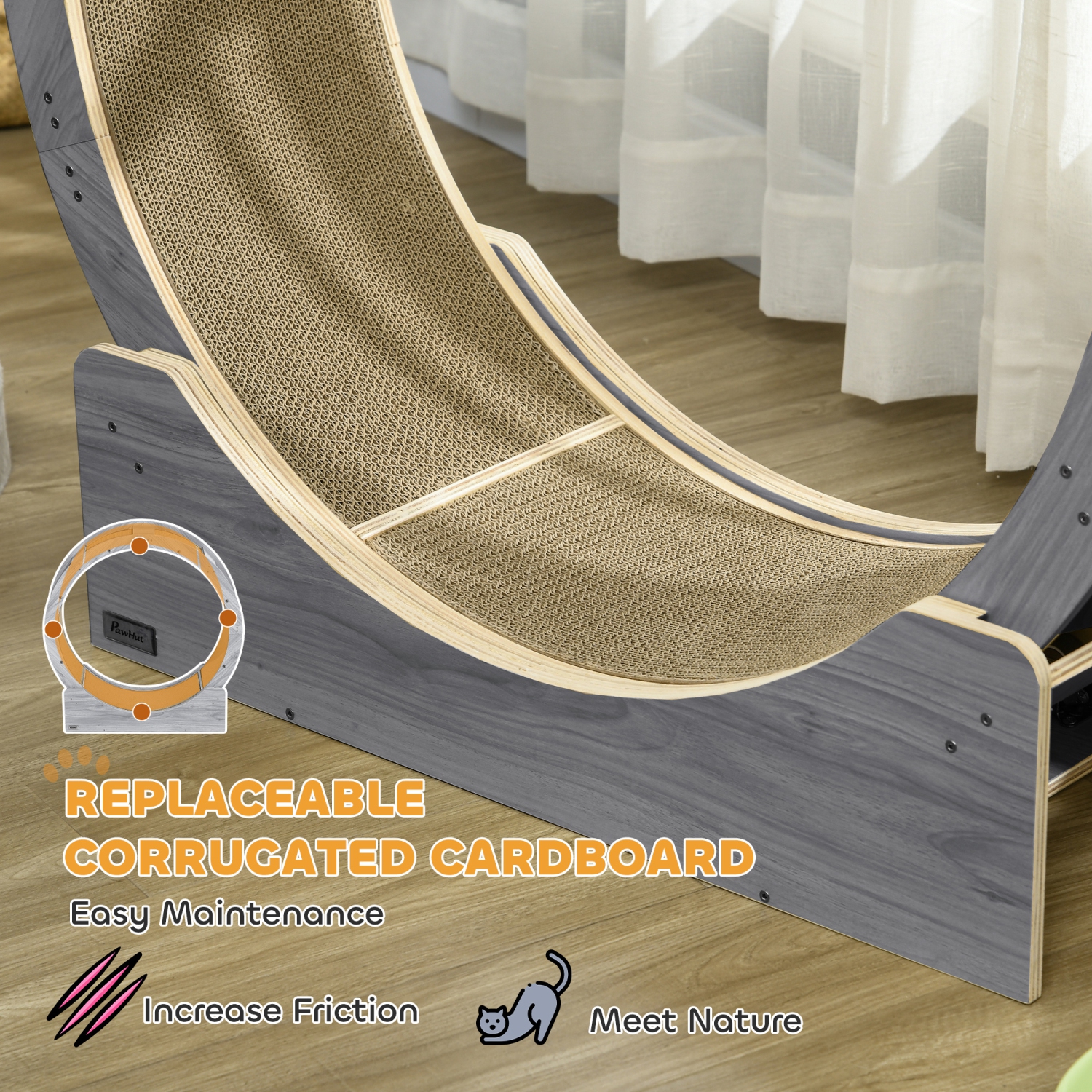 PawHut 36 Inch Cat Wheel Exerciser for Indoor Cats, Kitten Treadmill with Carpeted Runway and Brake, Kitty Running Toy for Fitness & Healthy, Grey