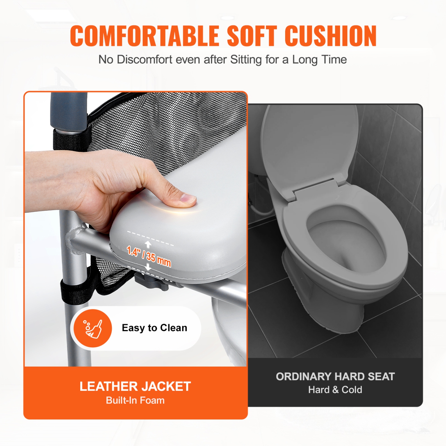 VEVOR 7-Position Raised Toilet Seat, Height Adjustment 19.3" - 25.2", 350lbs Weight Capacity, with Comfort Padded Aluminum Frame, Universal Toilet
