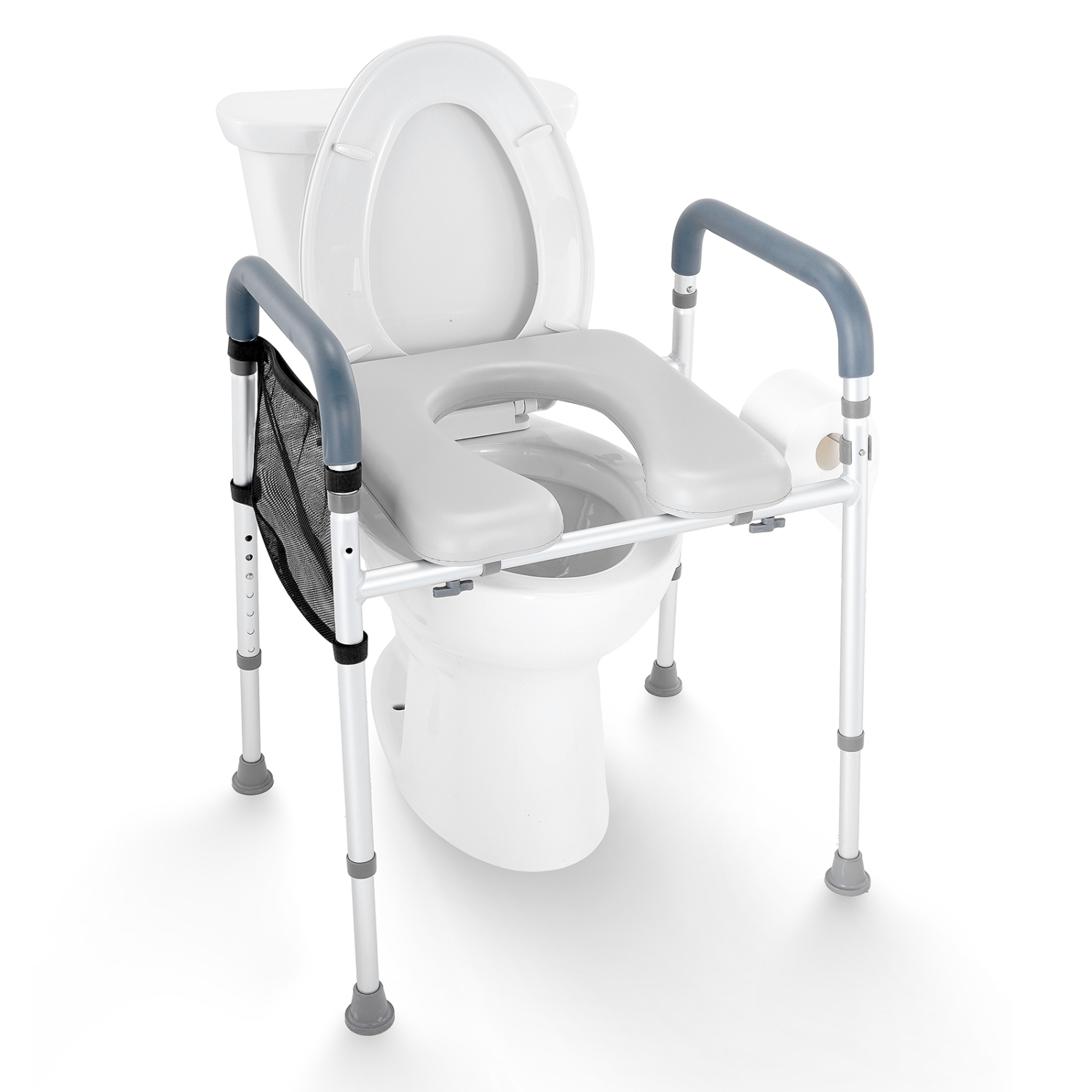 VEVOR 7-Position Raised Toilet Seat, Height Adjustment 19.3" - 25.2", 350lbs Weight Capacity, with Comfort Padded Aluminum Frame, Universal Toilet