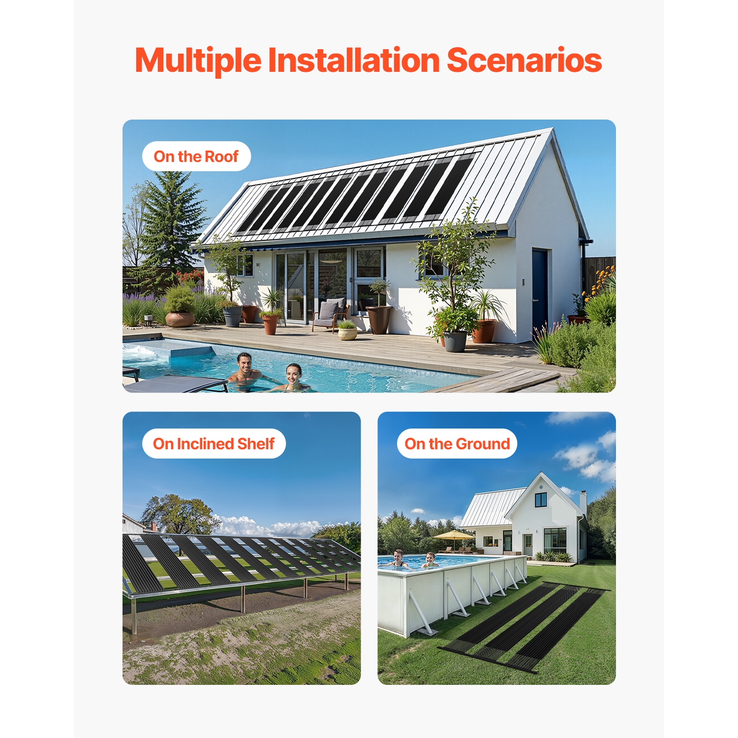 VEVOR 4 x 10 ft Solar Pool Heater, HDPE Solar Pool Panel( 4 Pcs) - Durable & Weather-Proof, with Complete Accessories, Universal Solar Pool