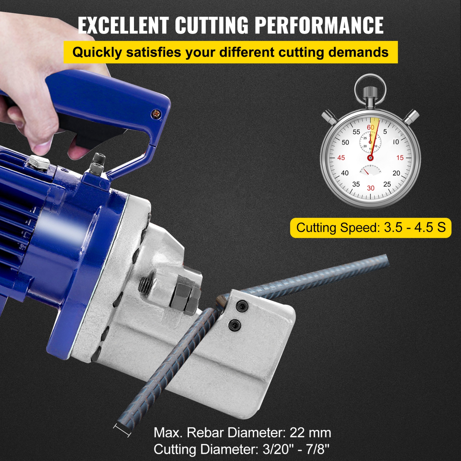 VEVOR 1350W Electric Rebar Cutter RC-22 Rebar Cutter Portable Rebar Cutter 7/8" 7 Grade 60 Rebar Hydraulic Rebar Cutter High Cutting Speed 3.5-4.5