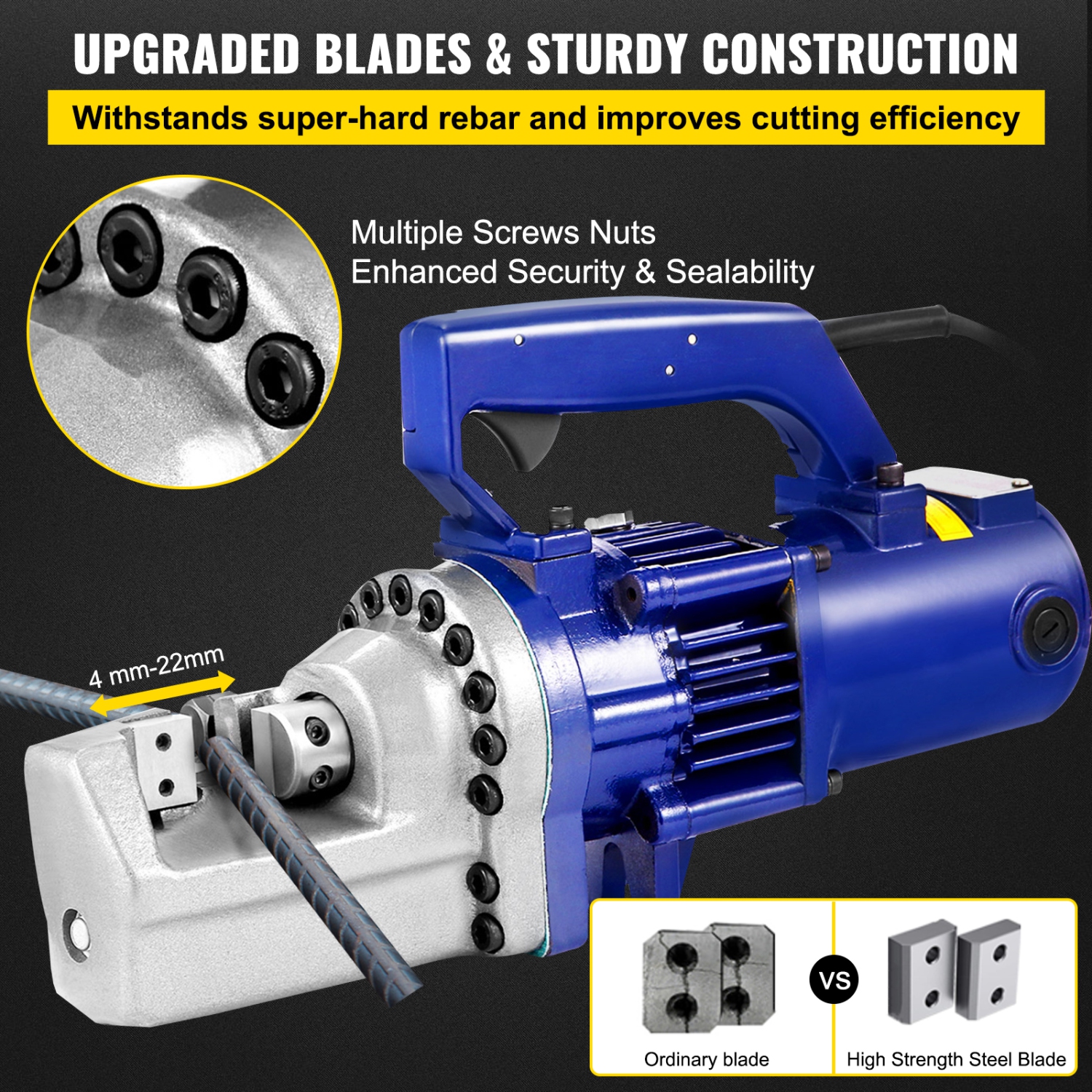 VEVOR 1350W Electric Rebar Cutter RC-22 Rebar Cutter Portable Rebar Cutter 7/8" 7 Grade 60 Rebar Hydraulic Rebar Cutter High Cutting Speed 3.5-4.5