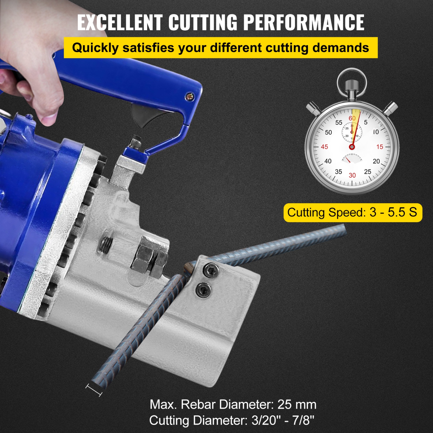 VEVOR 1.7 KW 110 V Electric Rebar Cutter, Electric Hydraulic Rebar Cutter with Adjustable Alloy Steel Blade, Cut 1 in Rebar within 5 secs