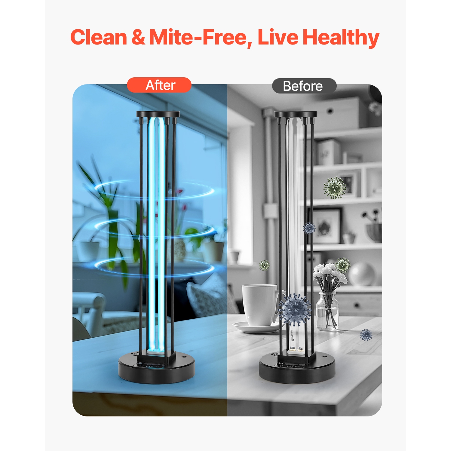 VEVOR 55W UV Light, Ultraviolet Lamp with Ozone Purifier,UVC Lamp with 30/60/120 Minutes 3-Gear Timer and Remote Control,for Room up to 750 sqft,UVO