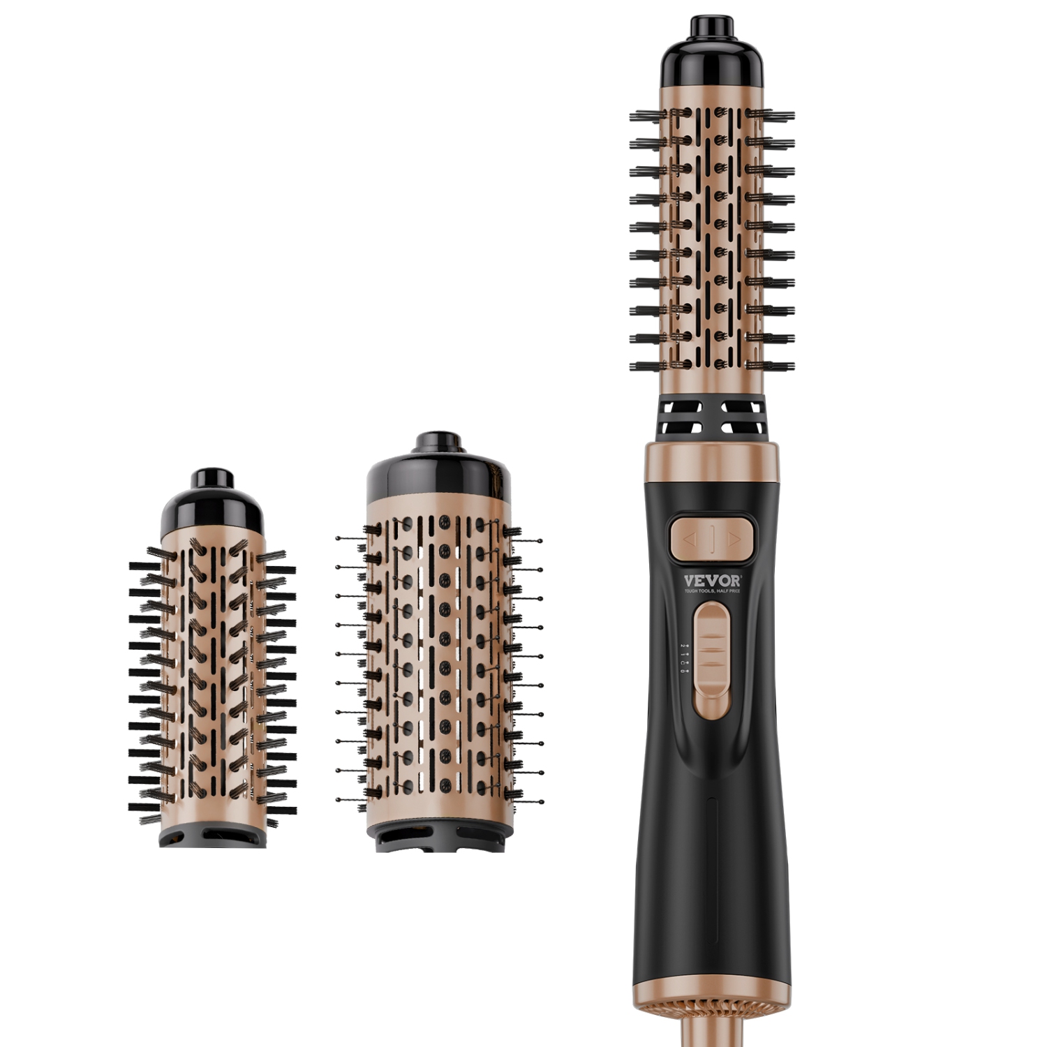 VEVOR 4 in 1 Rotating Hair Dryer Brush, Ionic Hot Air Styling Brush with 1.5" and 2" Ceramic Coated Head,Hair Dryer Styler and Volumizer, 3-Temp Blow