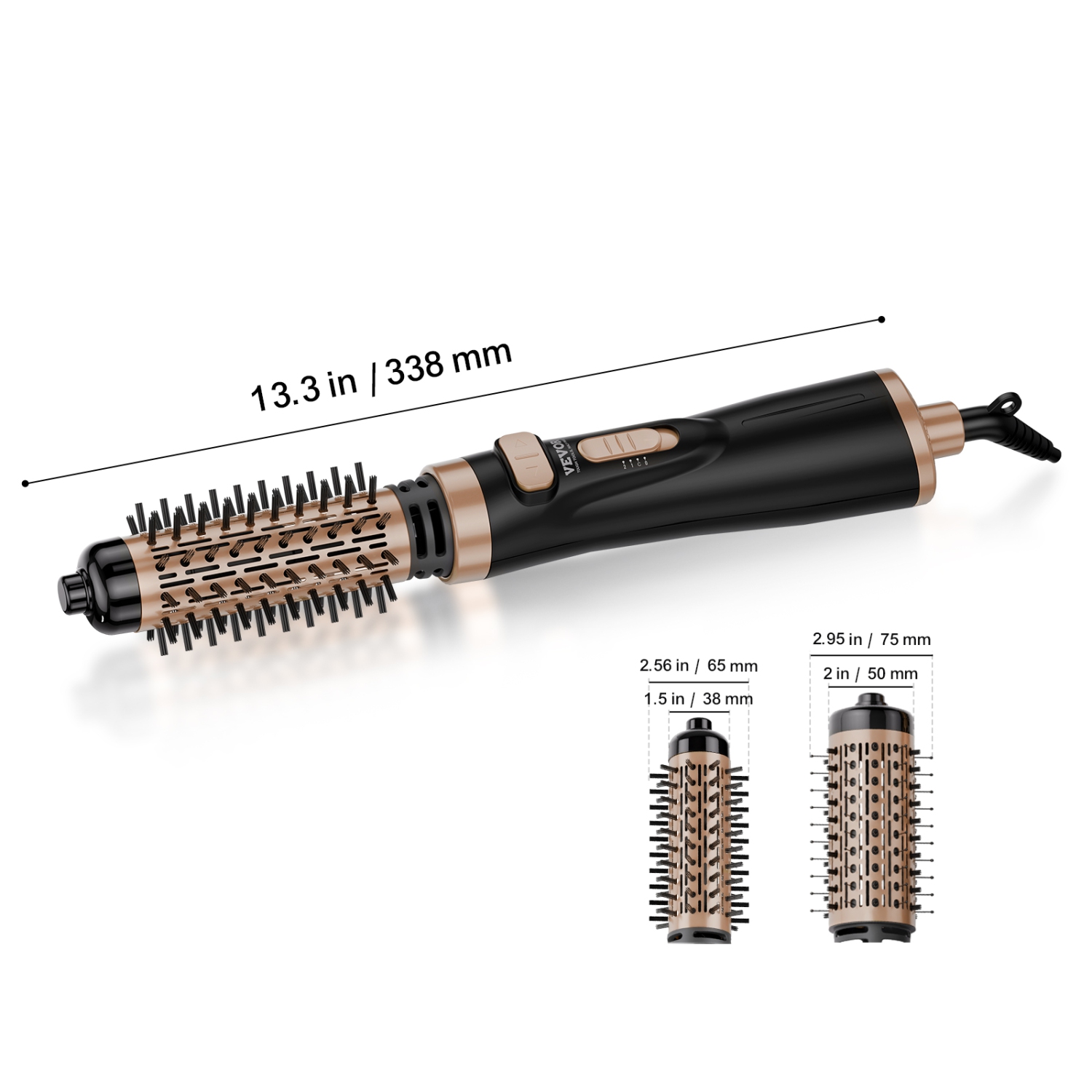 VEVOR 4 in 1 Rotating Hair Dryer Brush, Ionic Hot Air Styling Brush with 1.5" and 2" Ceramic Coated Head,Hair Dryer Styler and Volumizer, 3-Temp Blow