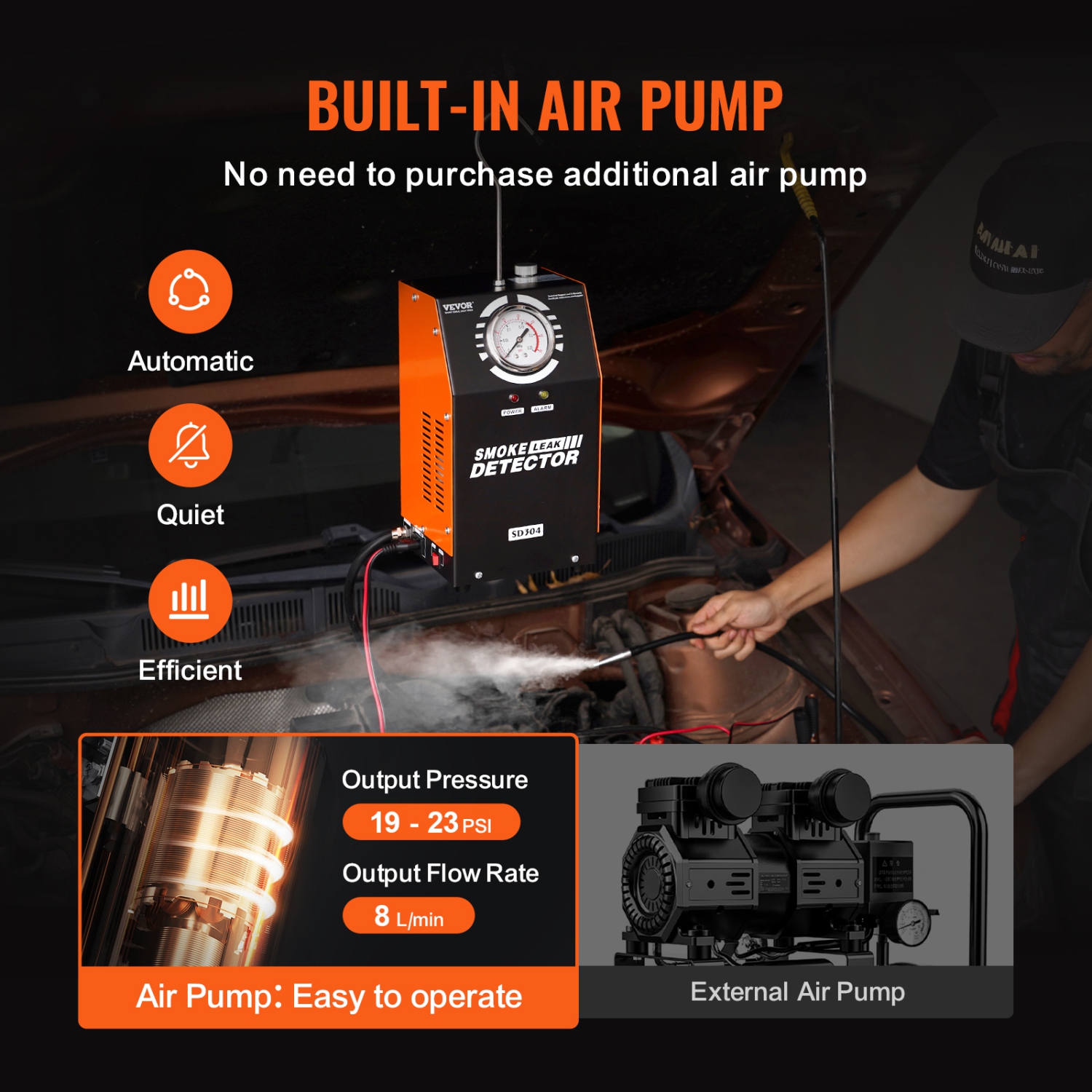 VEVOR Automotive Smoke Machine Leak Detector, EVAP Smoke Machine Leak Tester with Built-in Air Pump and Pressure Gauge,Dual-Mode Vacuum Pipe Fuel