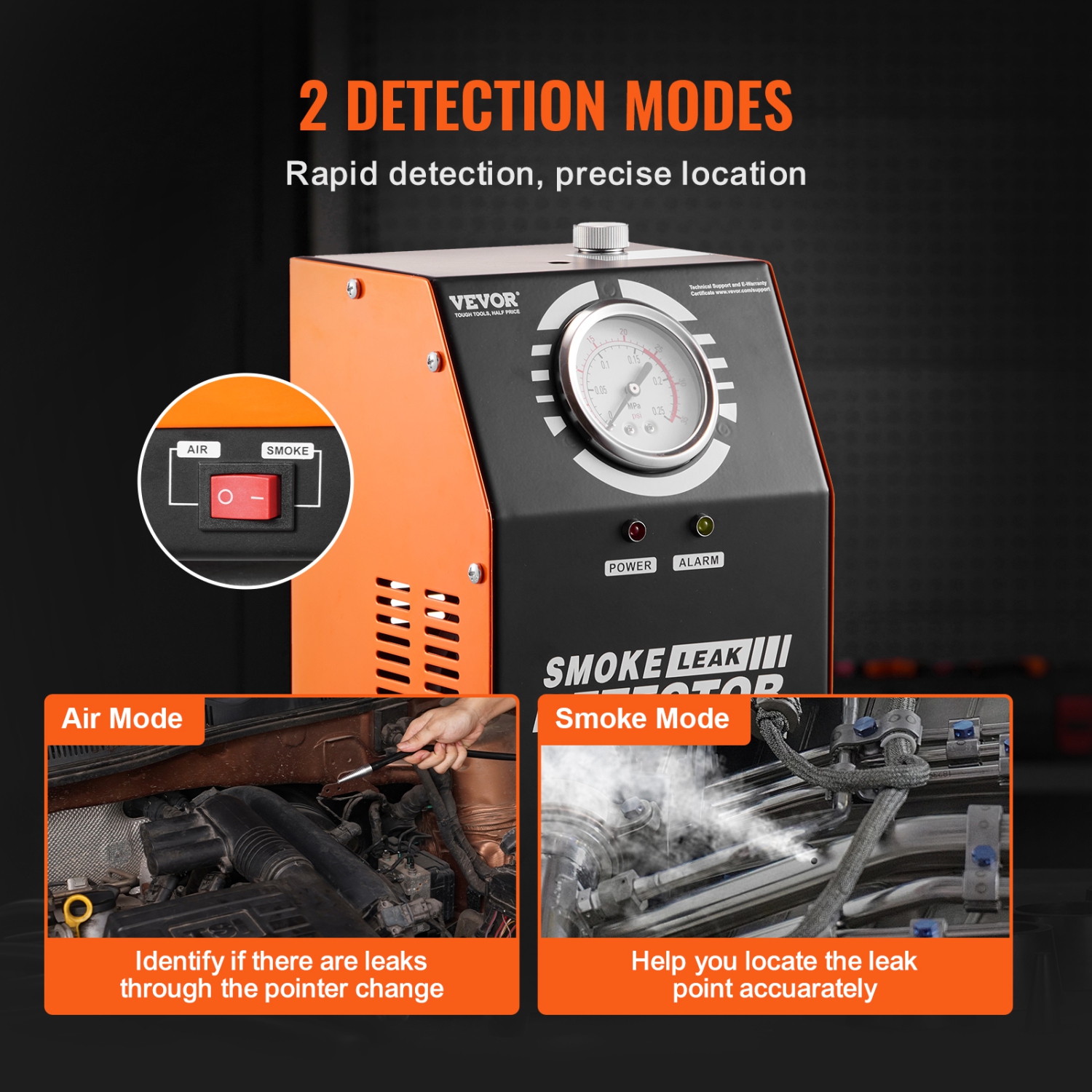 VEVOR Automotive Smoke Machine Leak Detector, EVAP Smoke Machine Leak Tester with Built-in Air Pump and Pressure Gauge,Dual-Mode Vacuum Pipe Fuel