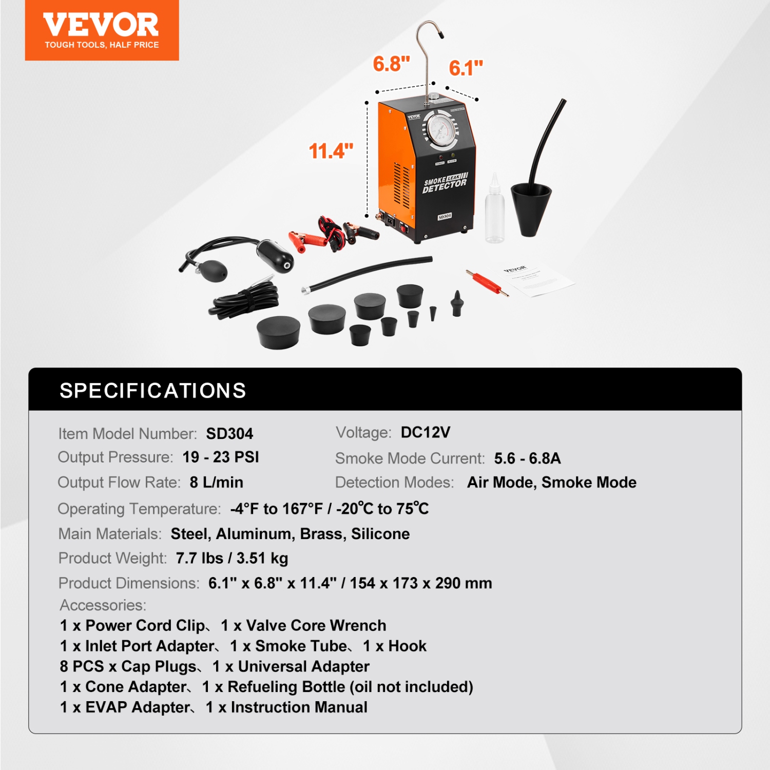 VEVOR Automotive Smoke Machine Leak Detector, EVAP Smoke Machine Leak Tester with Built-in Air Pump and Pressure Gauge,Dual-Mode Vacuum Pipe Fuel