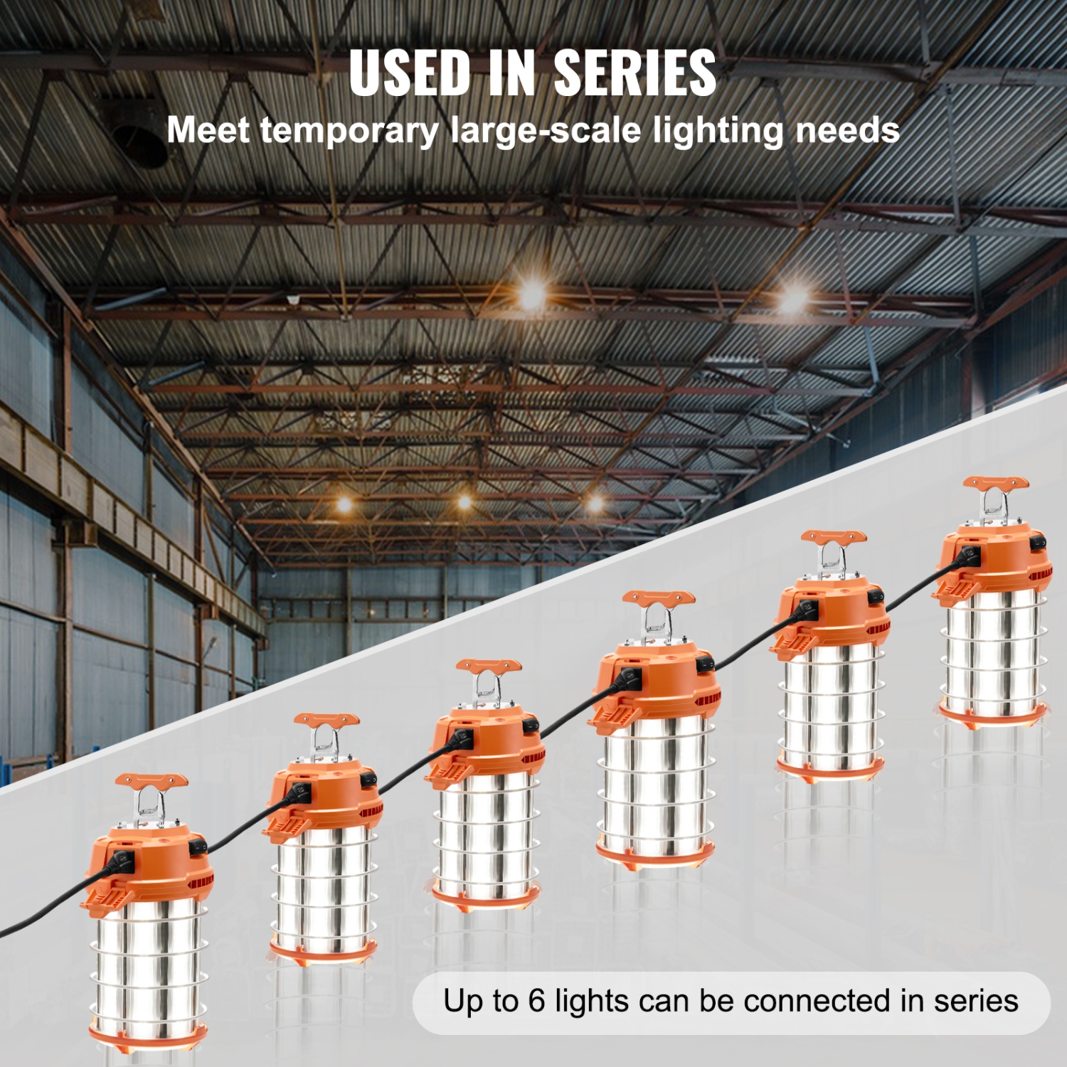 VEVOR 20000lm LED Temporary Work Light, 150W,Construction Lights, 5000K Portable Super Bright & Waterproof & Connected Up to 6 lights, Hanging Job