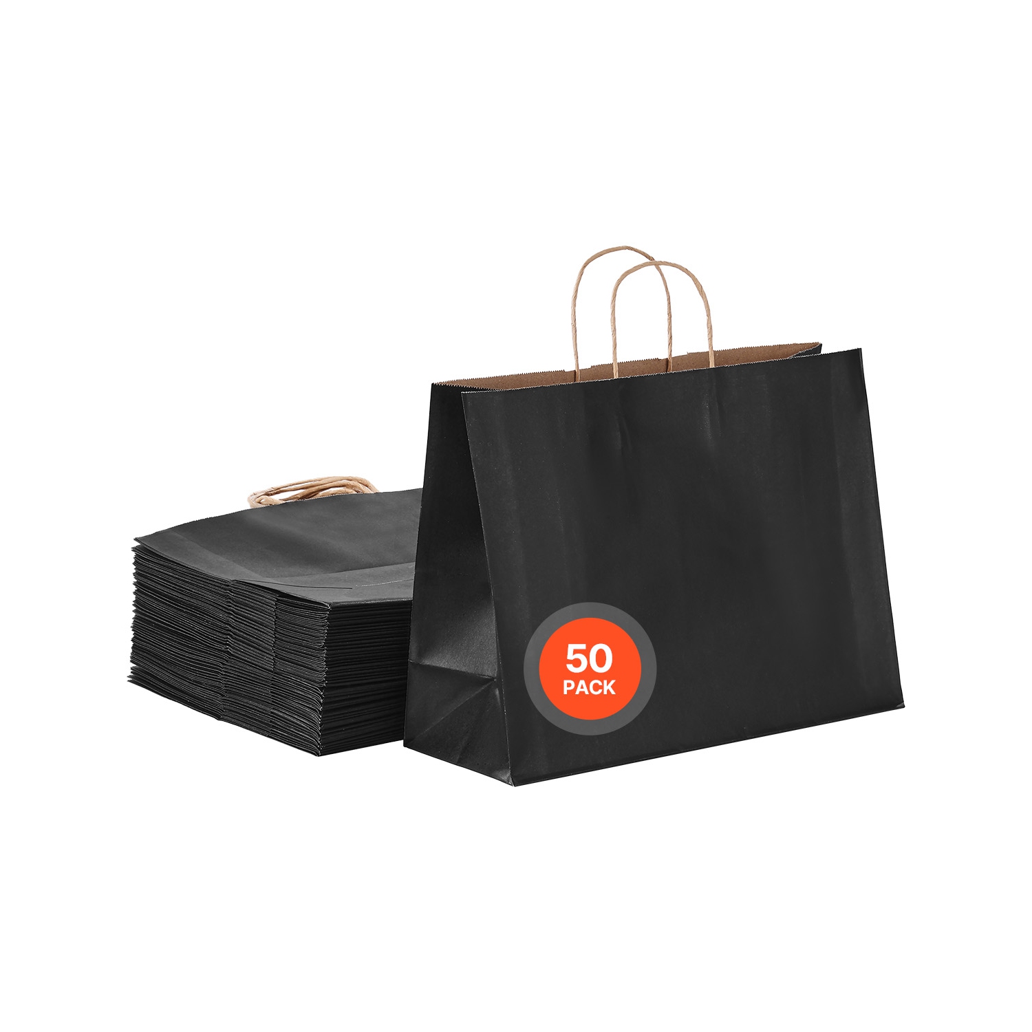 VEVOR 16 x 6 x 12 in Kraft Paper Bags with Handles, 50Pcs, Large Paper Grocery Bags, Reusable & Recycled Take-Out Sacks, Plain Party Bag Bulk for