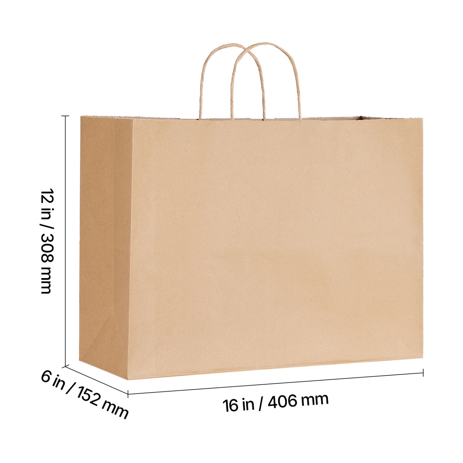 VEVOR 16 x 6 x 12 in Kraft Paper Bags with Handles, 50Pcs, Large Paper Grocery Bags, Reusable & Recycled Brown Take-Out Sacks, Plain Party Bag Bulk