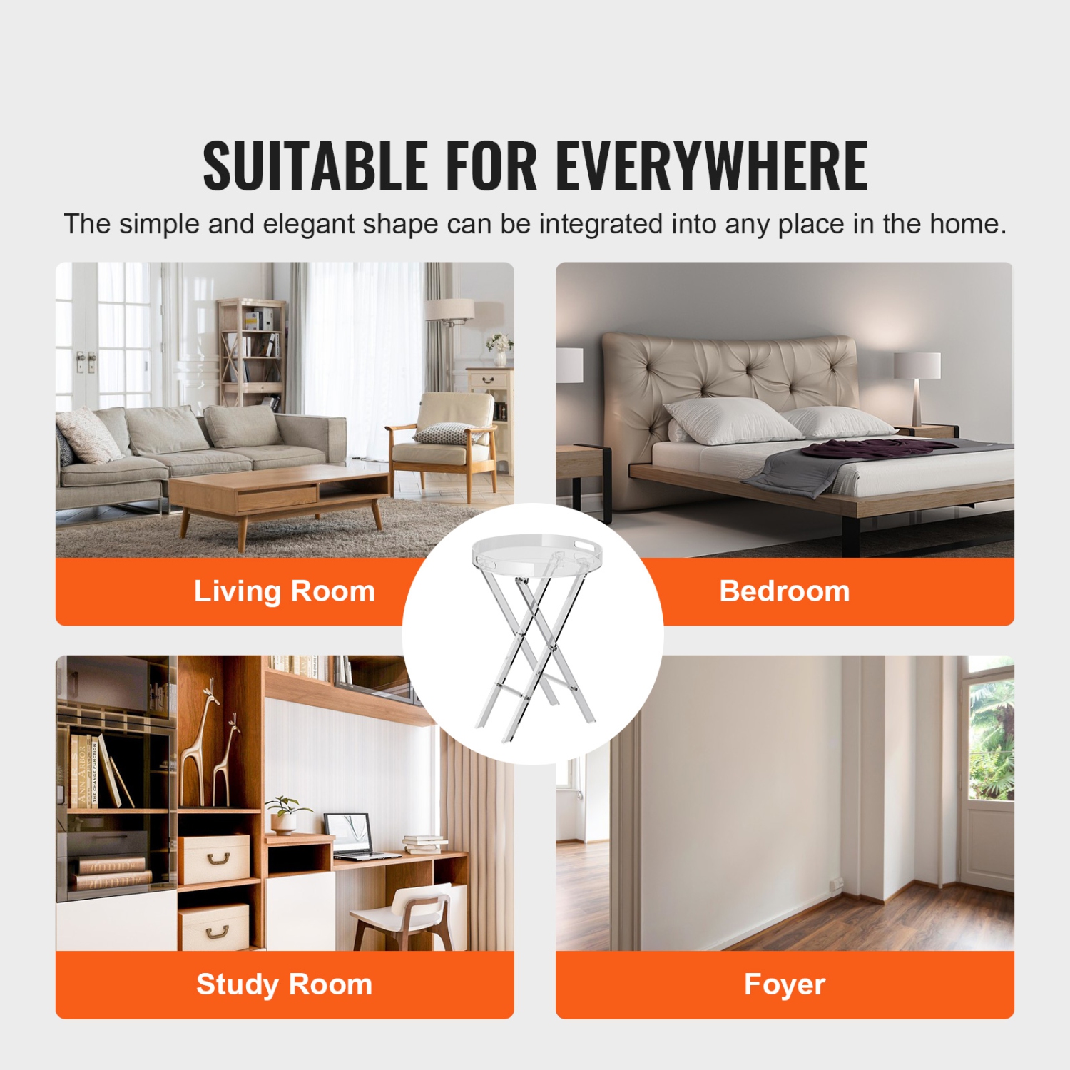 VEVOR Acrylic Folding Tray Table, Acrylic End Table with Folding X Leg, Clear Acrylic Side Table for Coffee, Drink, Food, Snack used in Living Room,