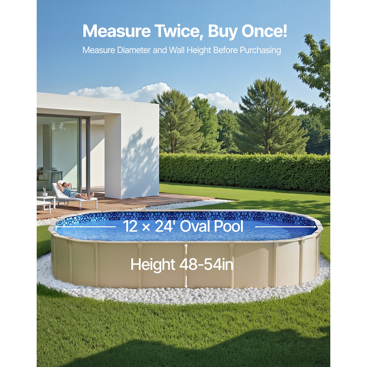 VEVOR 12 x 24 ft Oval Pool Liner, Overlap Style Above Ground Pool Liners, 48-to-54inch Wall Height, Durable Pool Liner, Standard Gauge Vinyl, for