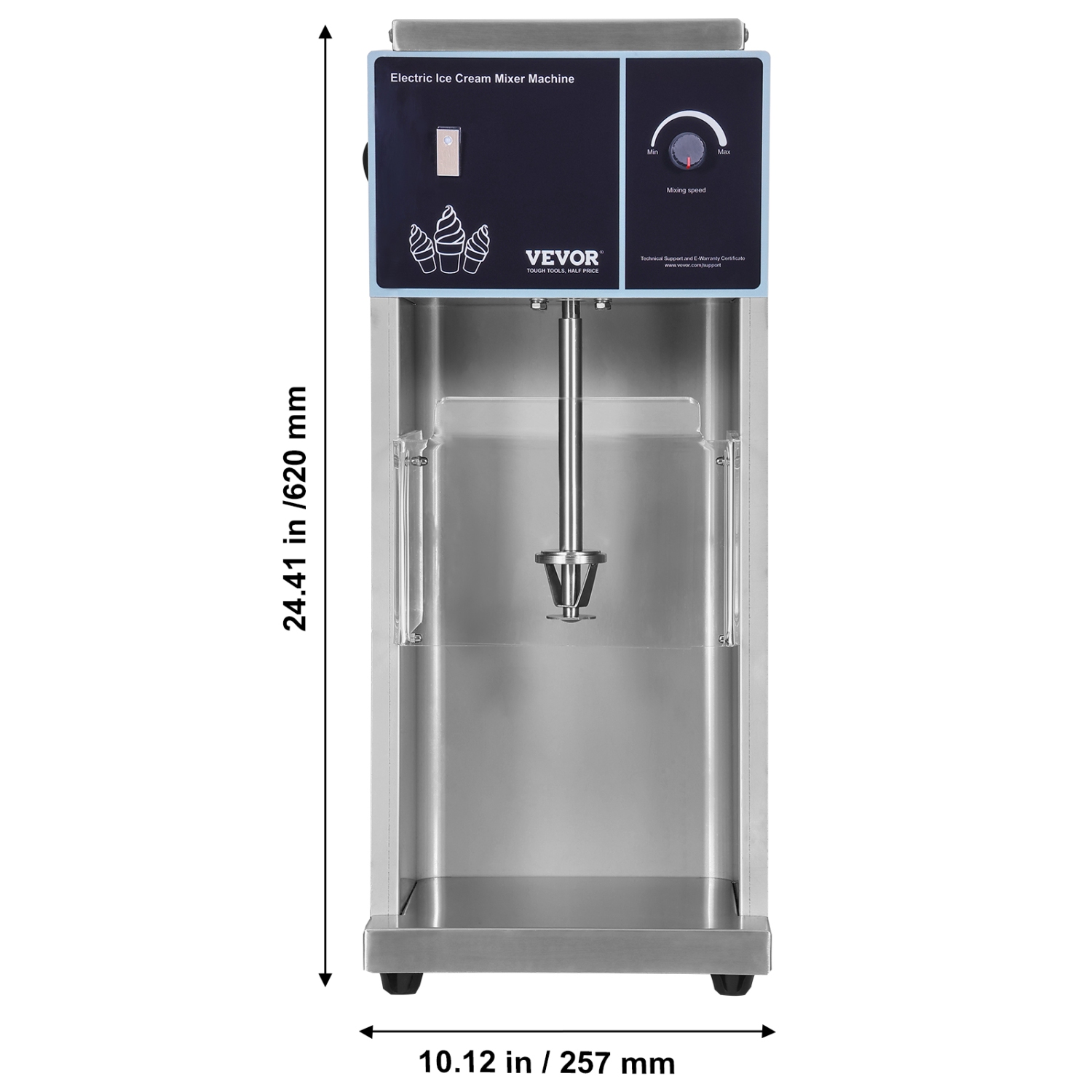 VEVOR 400W Ice Cream Blender, High-Speed Ice Cream Maker Mixer Stir Machine 4200RPM, Stepless Speed Adjustment, 304 Stainless Steel , 3 Hand Cups,