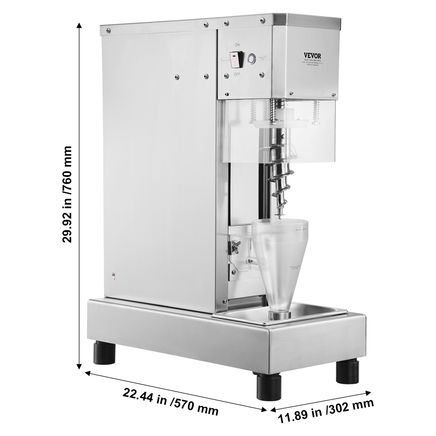 VEVOR 750W Ice Cream Blender, High-Speed Ice Cream Maker Mixer Stir Machine 1740RPM, 304 Stainless Steel Ice Cream Shaker, Long Handle + PC