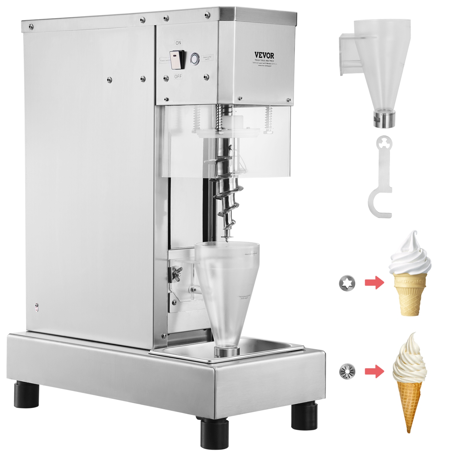 VEVOR 750W Ice Cream Blender, High-Speed Ice Cream Maker Mixer Stir Machine 1740RPM, 304 Stainless Steel Ice Cream Shaker, Long Handle + PC