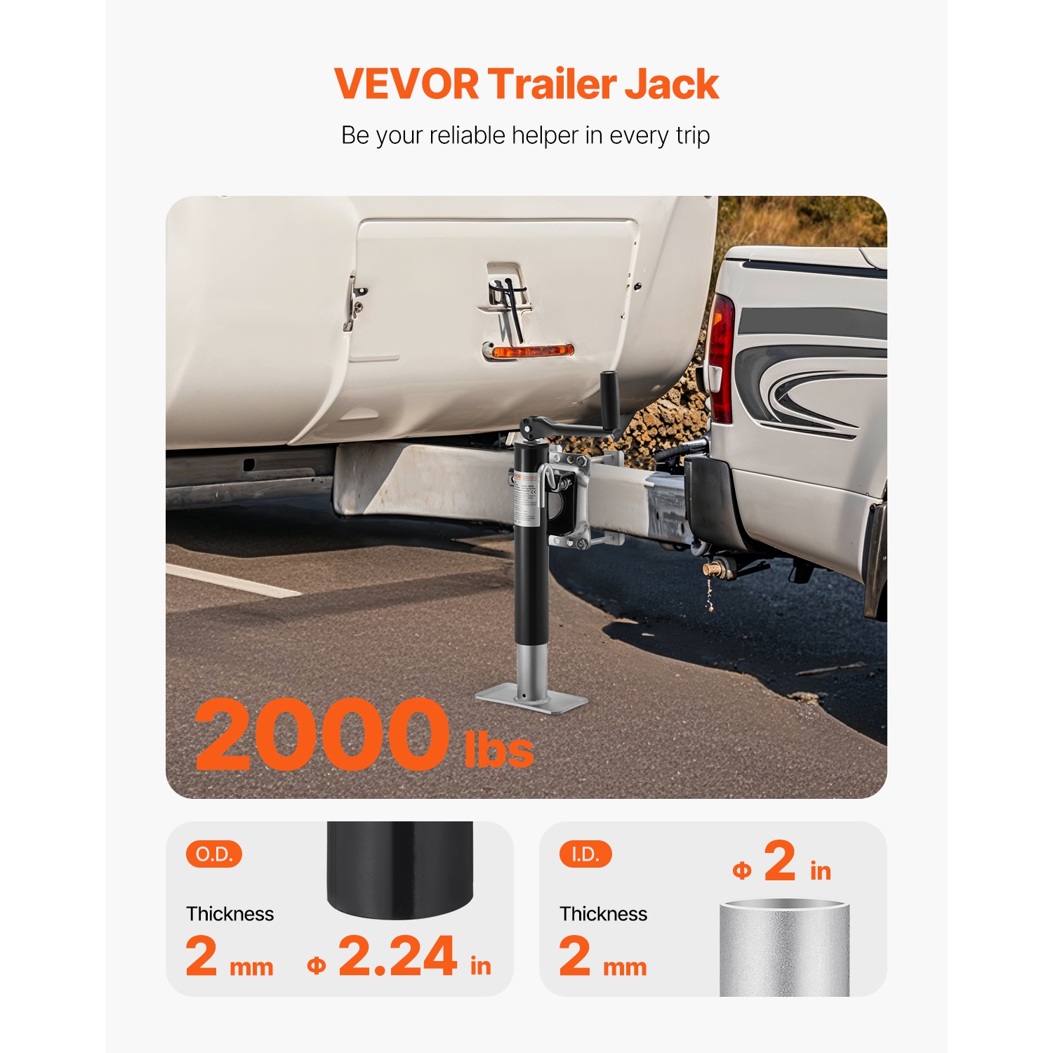 VEVOR 2000 lbs Load Trailer Jack, Heavy Duty Swivel Bolt-on Trailer Jack, 10" Lift Trailer Jack Stand with Handle for RV Trailer, Horse Trailer,