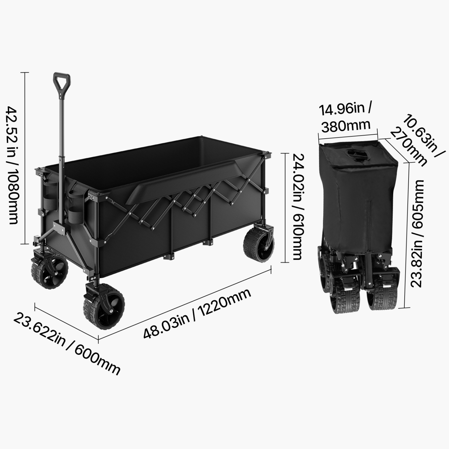 Chariot pliable 300&nbsp;L de VEVOR 450&nbsp;lb avec hayon allongé, chariot pliable, chariots utilitaires pliants avec roues tout-terrain, chariot de