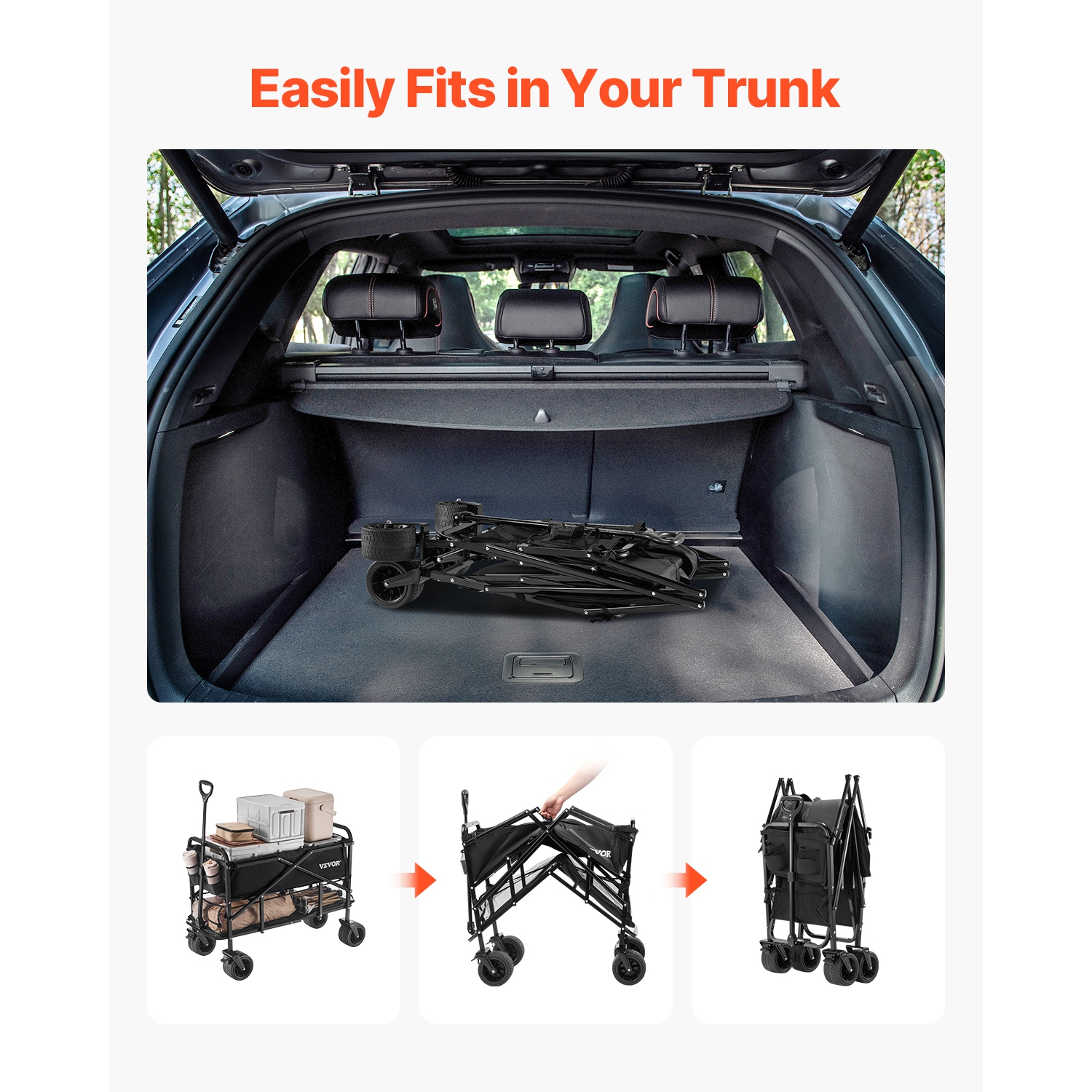 Chariot de jardin pliable à deux étages 400&nbsp;L de VEVOR, robuste, avec roues tout-terrain, support jusqu'à 450&nbsp;lb, chariot utilitaire