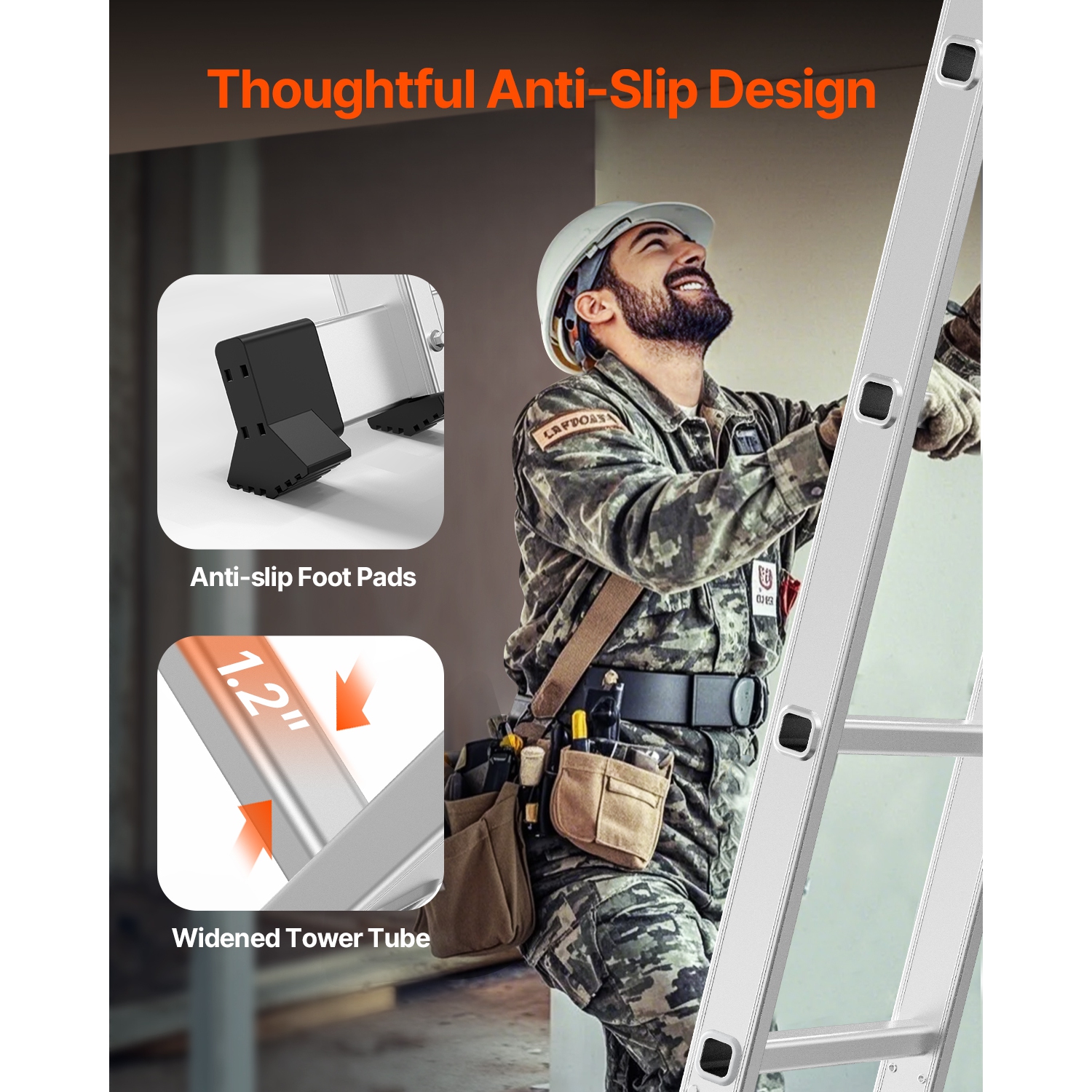 VEVOR 7-in-1 Multi-Purpose Folding Ladder, Extension Step Ladder, A Frame 5 Step Telescoping Ladder, 19ft Heavy Duty Adjustable Ladder, 330 lbs