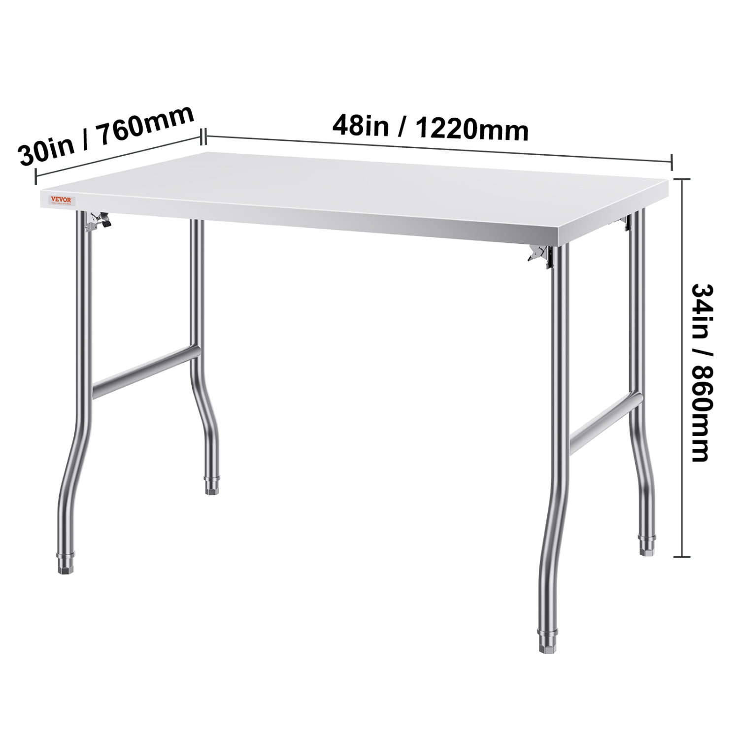 Table de préparation commerciale pliante de 48 x 30&nbsp;po VEVOR, poste de travail commercial, table pliante en acier inoxydable robuste, table de