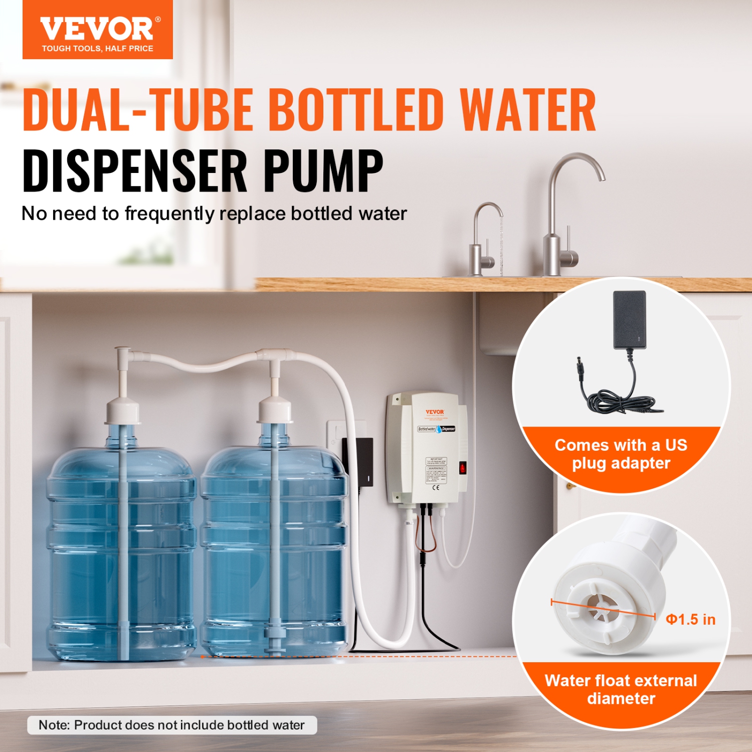 VEVOR 2x5 Gallon Bottled Water Dispenser Pump System, Dispensing System, Automatic Electric Water Dispenser, Double-Pipe Water Jug Pump, Compatible