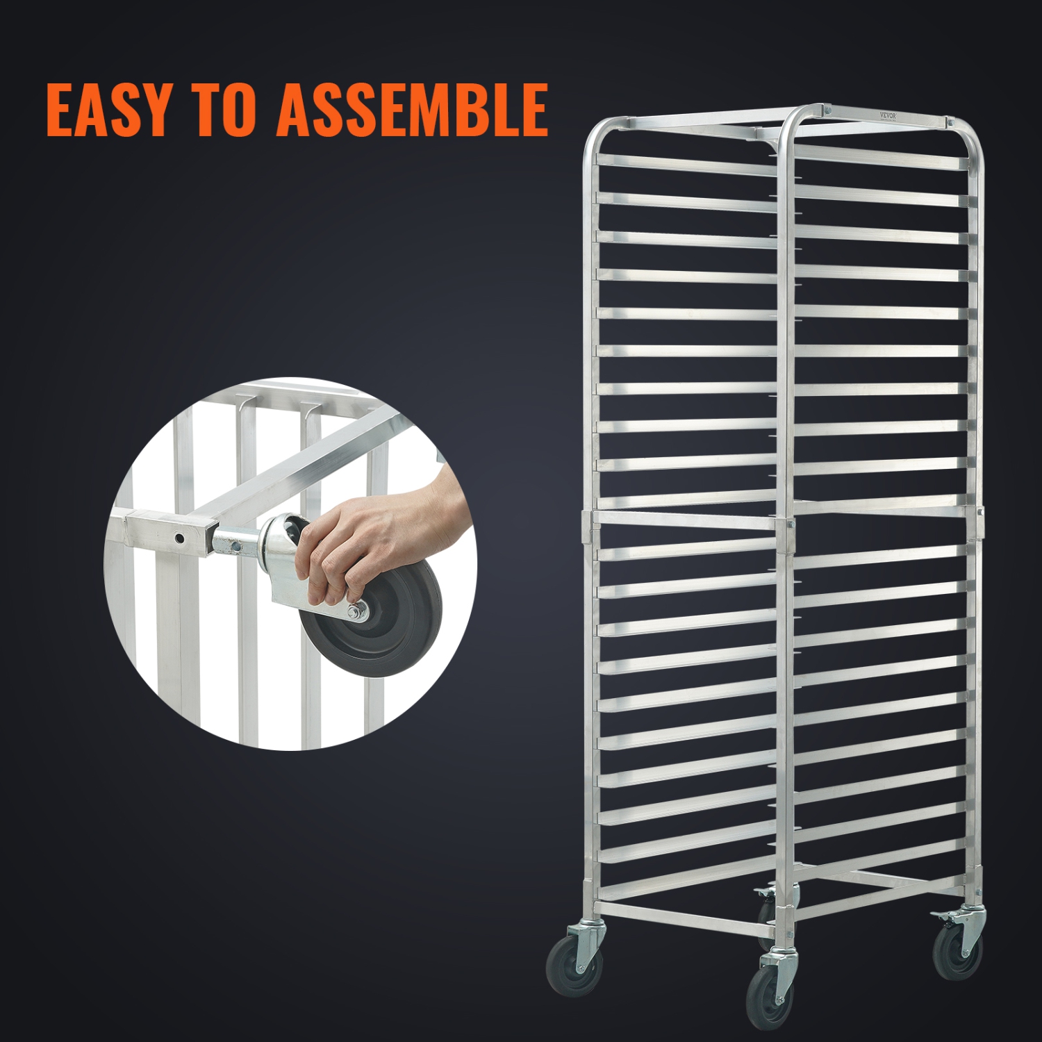 VEVOR 26"L x 20.4"W x 70"H Bun Pan Rack, 20-Tier Commercial Bakery Racks with Brake Wheels, Aluminum Racking Trolley Storage for Half & Full Sheet,