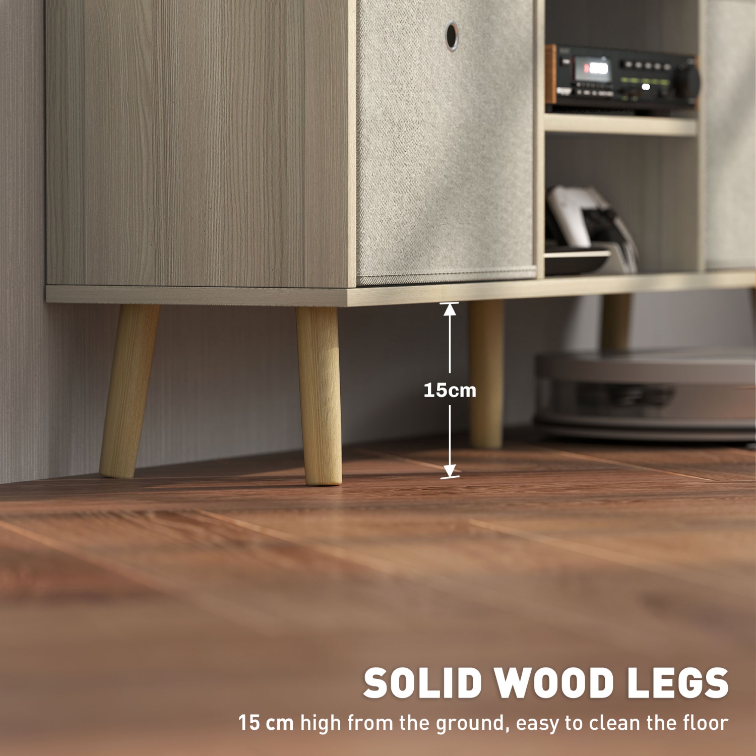 HOMCOM TV Stand for 50 Inch TV, Entertainment Center TV Table with Fabric Drawers, Storage Shelves and Cable Holes for Living Room, Bedroom, Natural