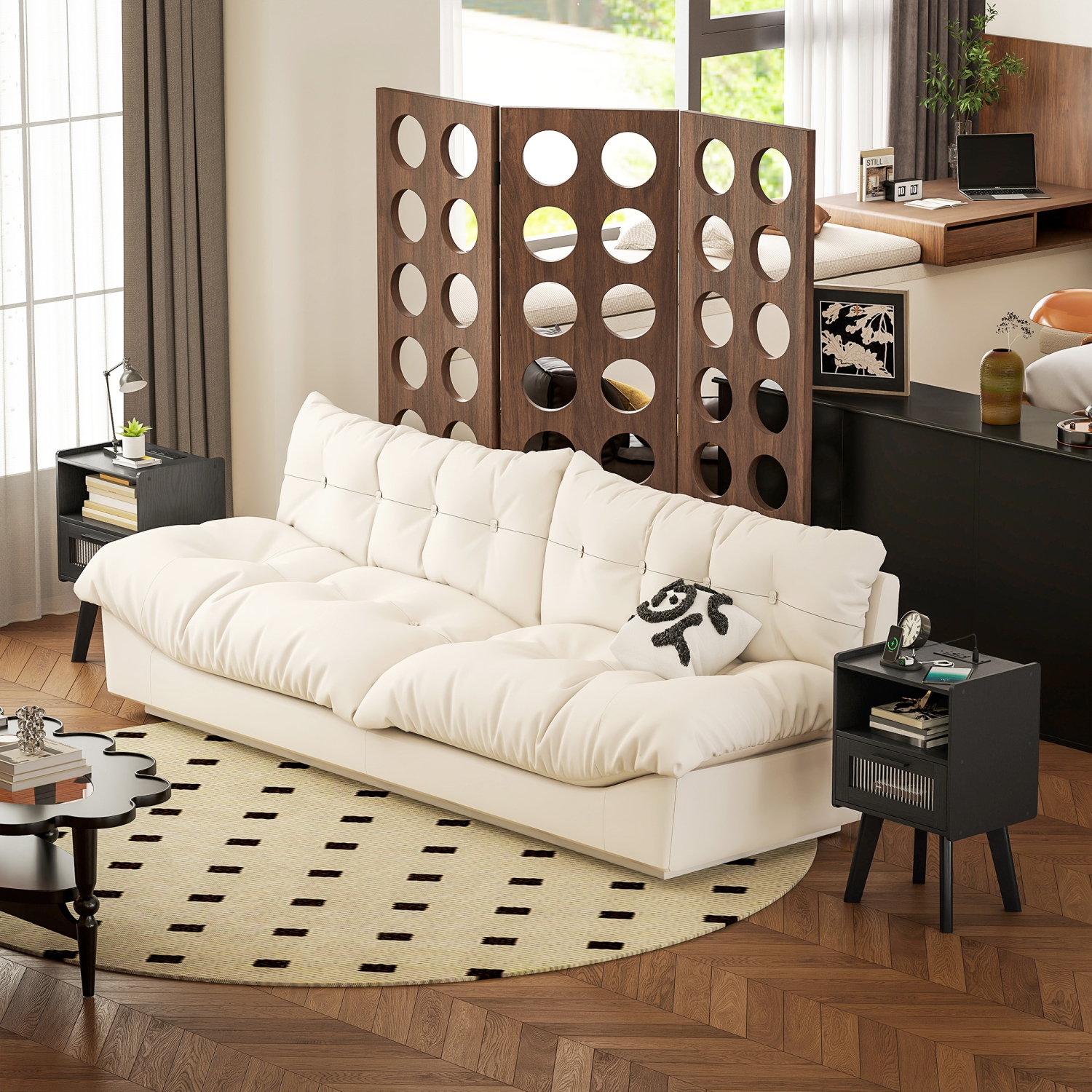 Ensemble de 2 tables de chevet modernes de HOMCOM avec station de recharge, table de chevet avec porte décorative en verre, table d'appoint avec