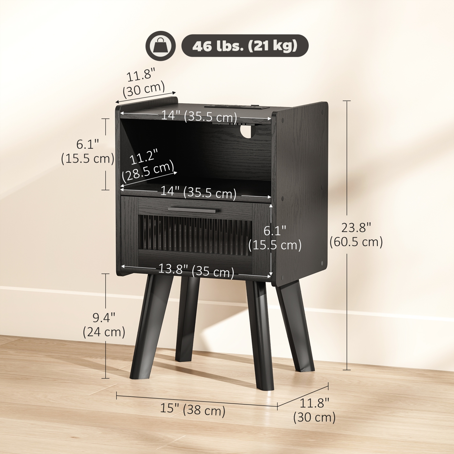 Ensemble de 2 tables de chevet modernes de HOMCOM avec station de recharge, table de chevet avec porte décorative en verre, table d'appoint avec