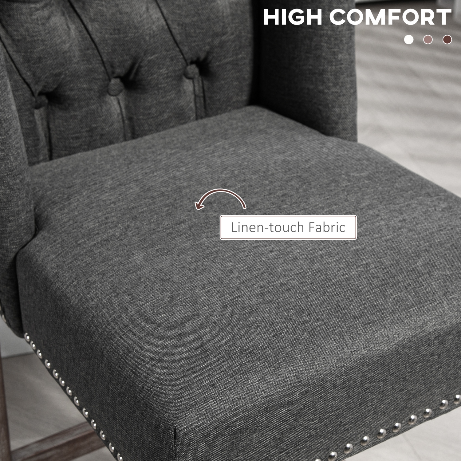 HOMCOM Counter Height Bar Stools Set of 2, Upholstered Bar Chairs with Nailhead Backrest and Footrest, Modern Barstools for Kitchen, Dining Room,