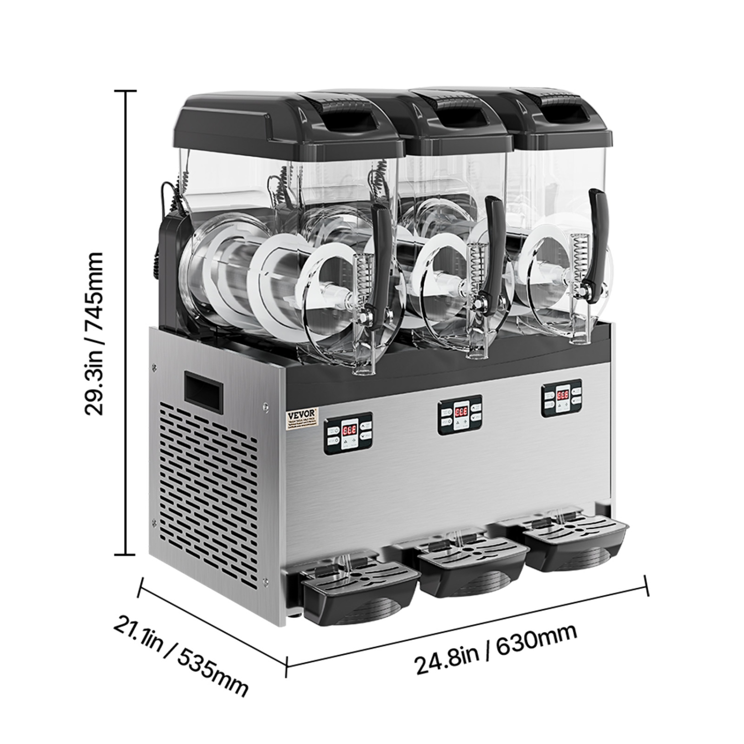 VEVOR 12Lx3 Triple Commercial Slushy Machine, Tank Frozen Drink Machine, 144 Cups Stainless Steel Margarita Smoothie Frozen Drink Maker, for Home