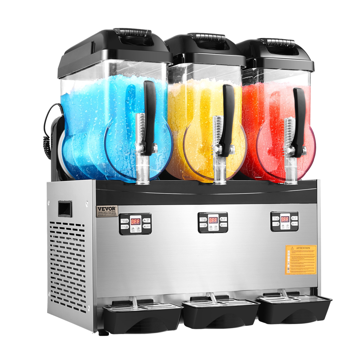 VEVOR 12Lx3 Triple Commercial Slushy Machine, Tank Frozen Drink Machine, 144 Cups Stainless Steel Margarita Smoothie Frozen Drink Maker, for Home