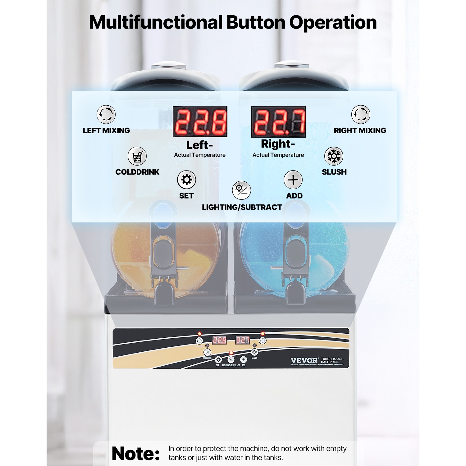 VEVOR 15Lx2 Double Commercial Frozen Drink Maker, Tank Slushy Machine, 120 Cups Stainless Steel Margarita Smoothie Machine, Slushie Maker for Home